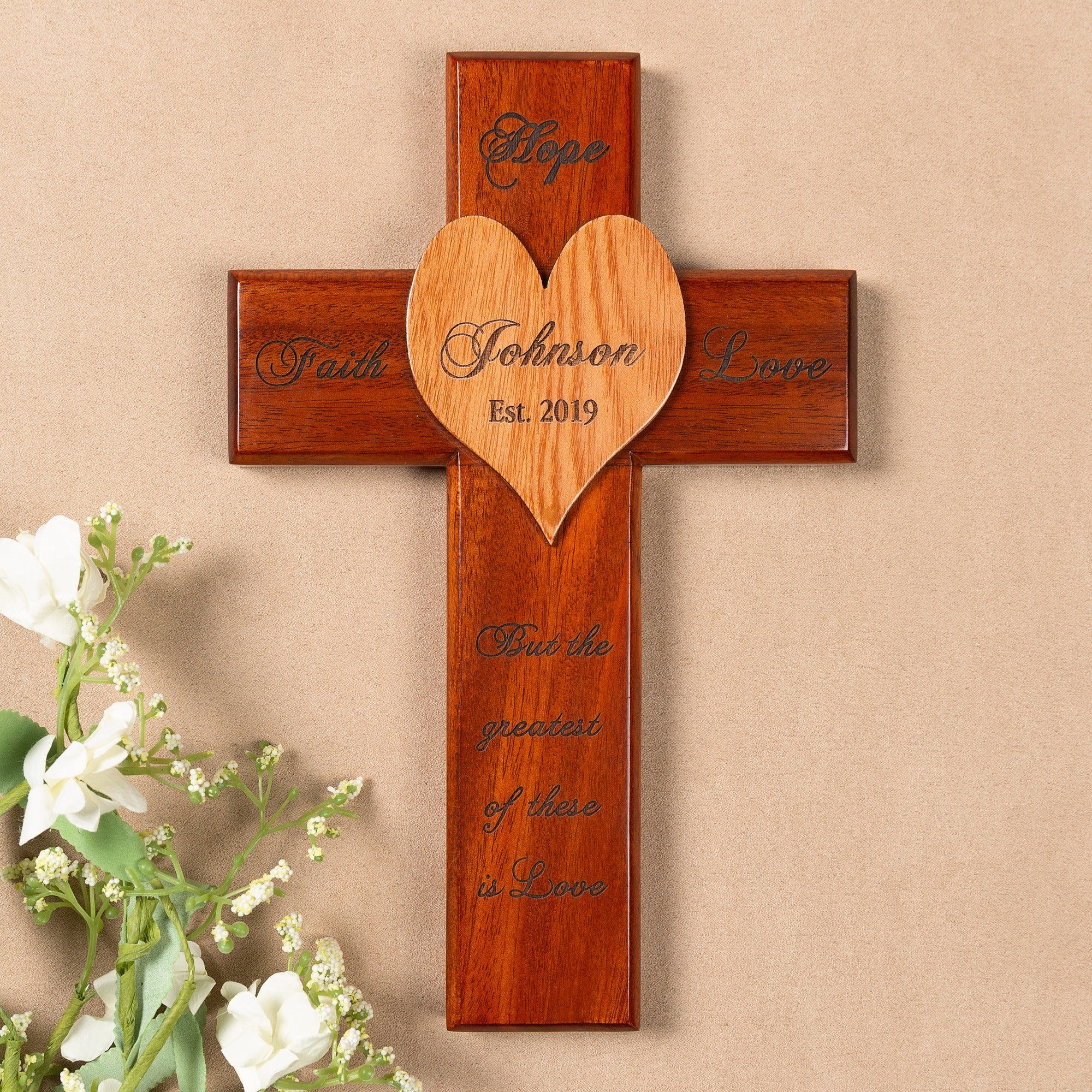 Personalized Faith Hope and Love Marriage Cross - 10 inch
