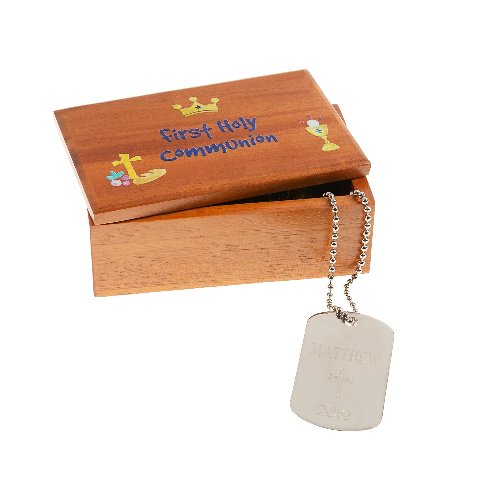Personalized First Communion Dog Tag with Box