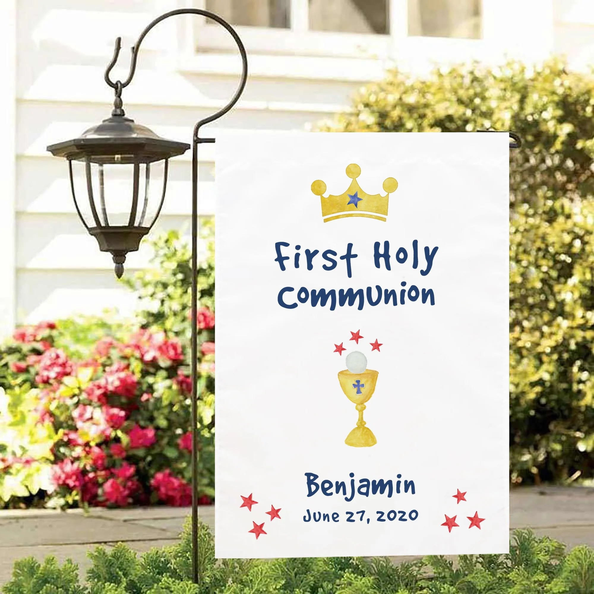 Personalized First Communion Garden Flag for Boys