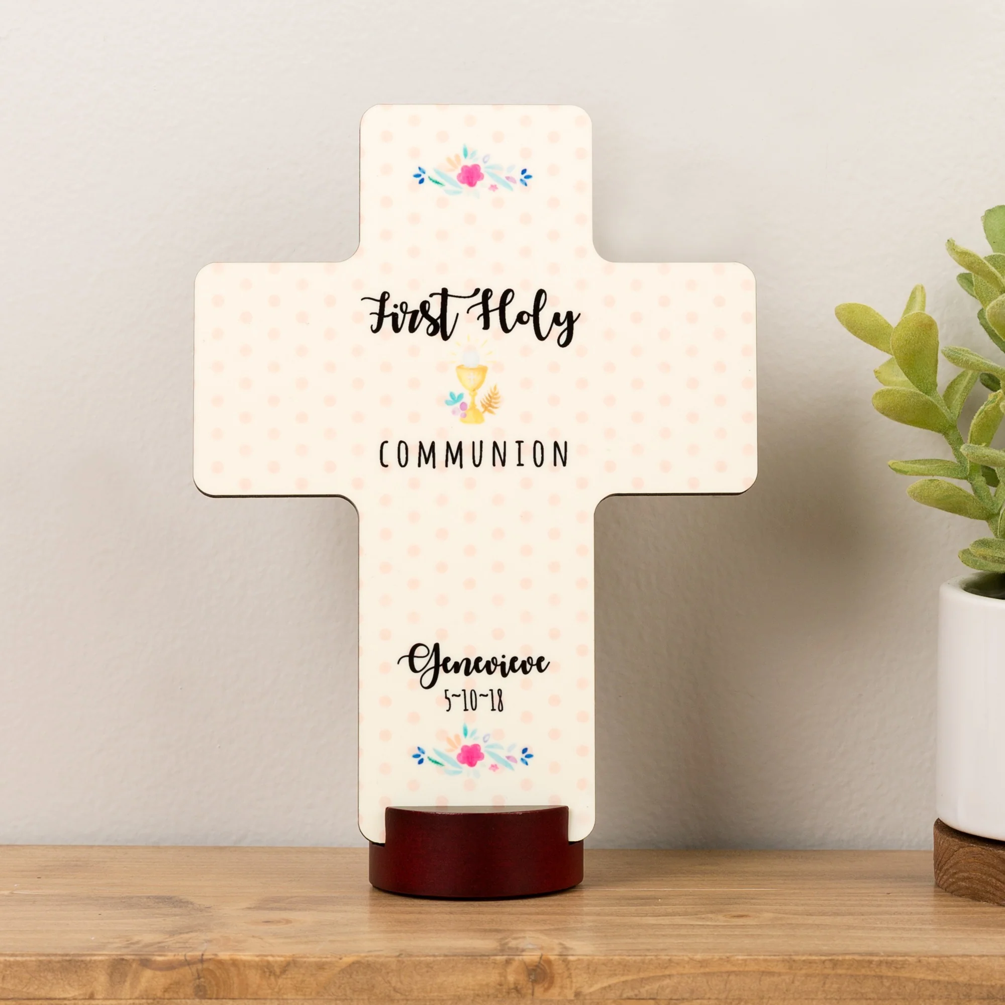 Personalized First Communion Girl's Watercolor Cross