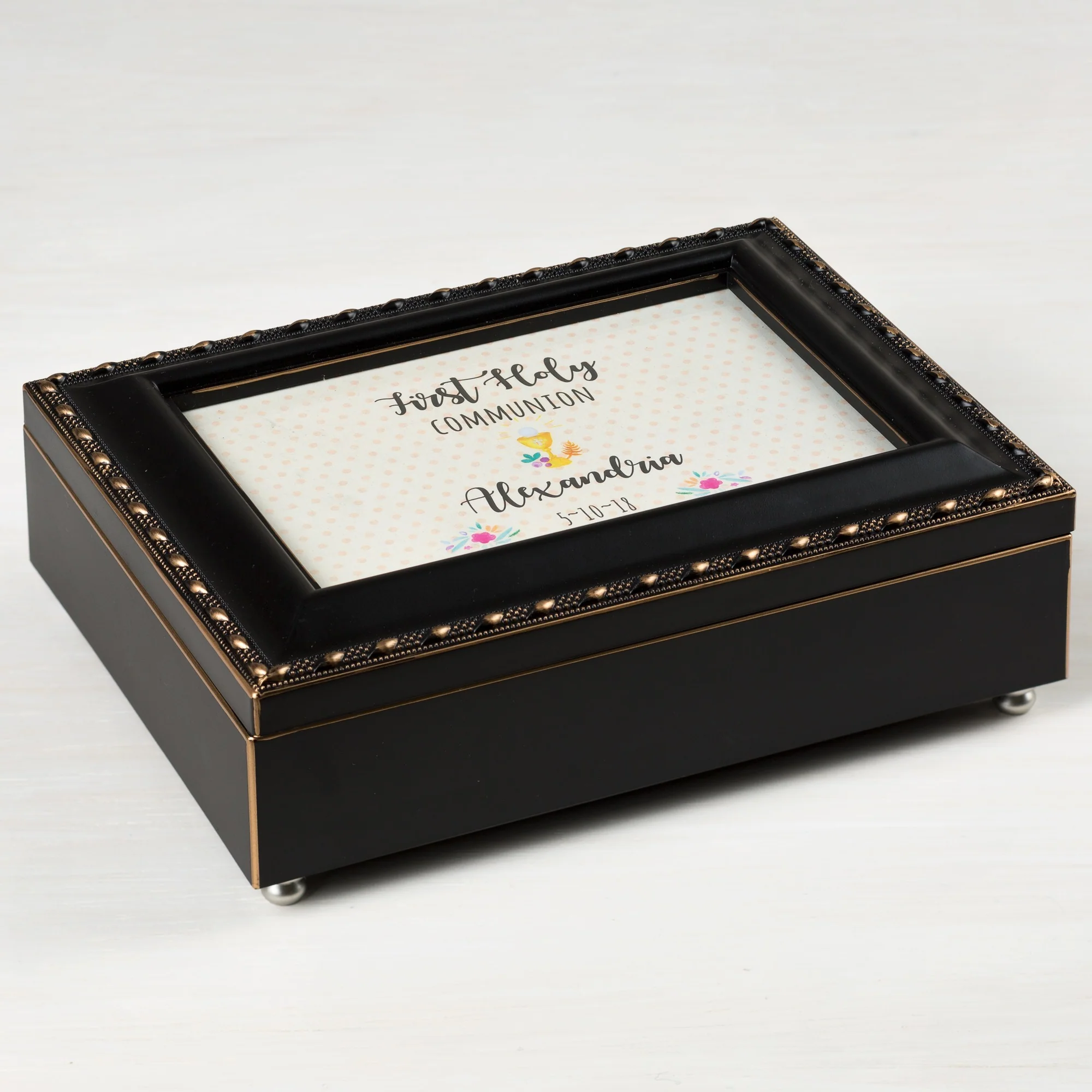 Personalized First Communion Girl's Watercolor Music Box