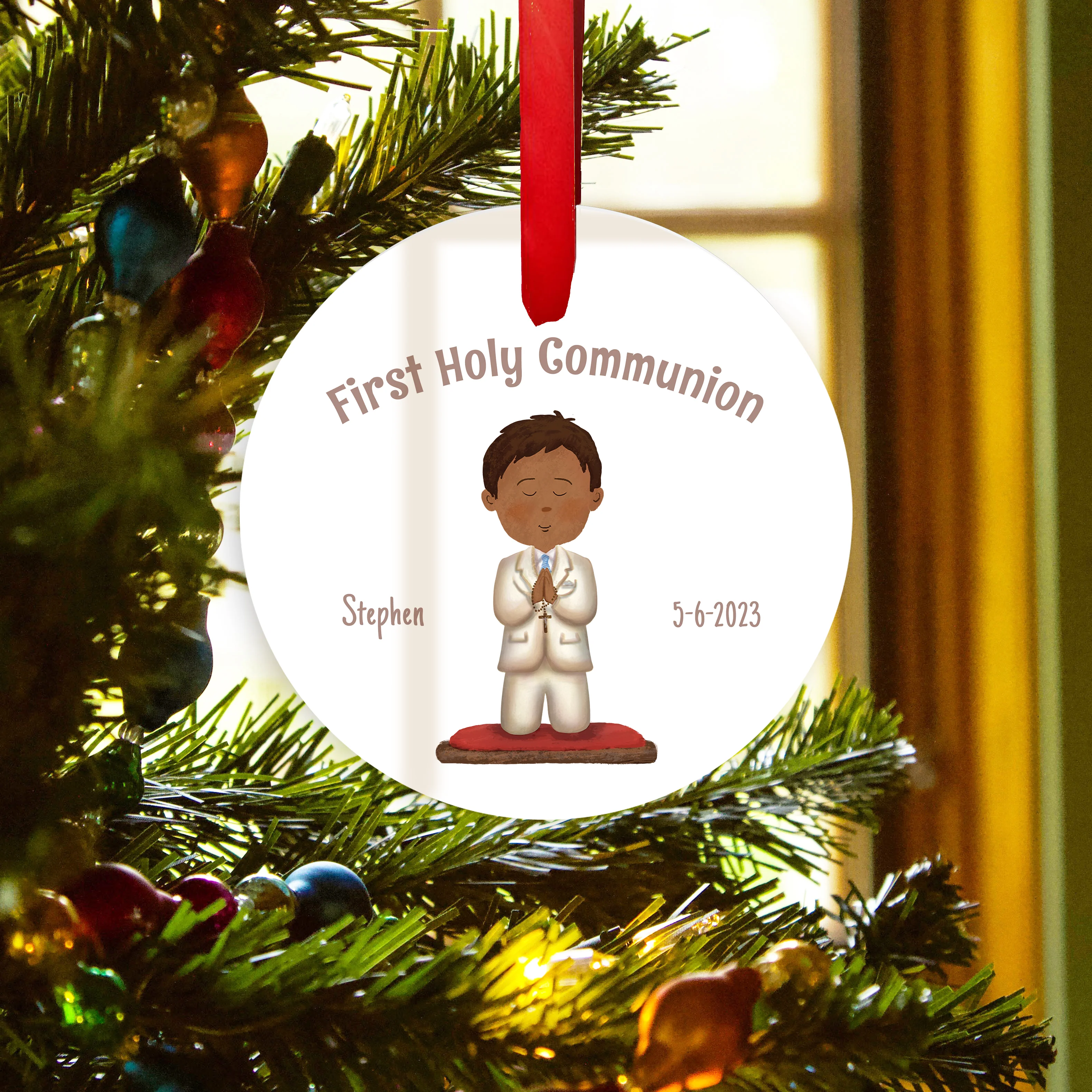 Personalized First Communion Glass Ornament For Boys - Image 3