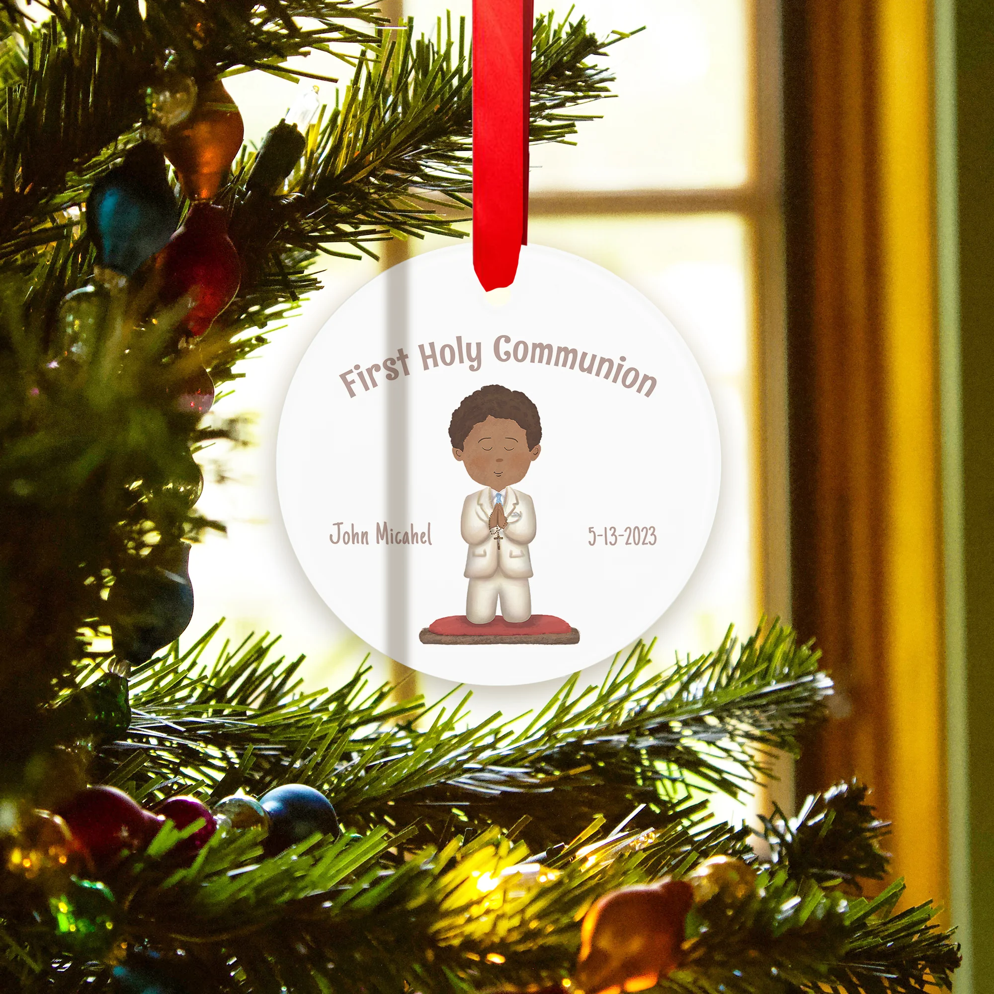 Personalized First Communion Glass Ornament For Boys - Image 4