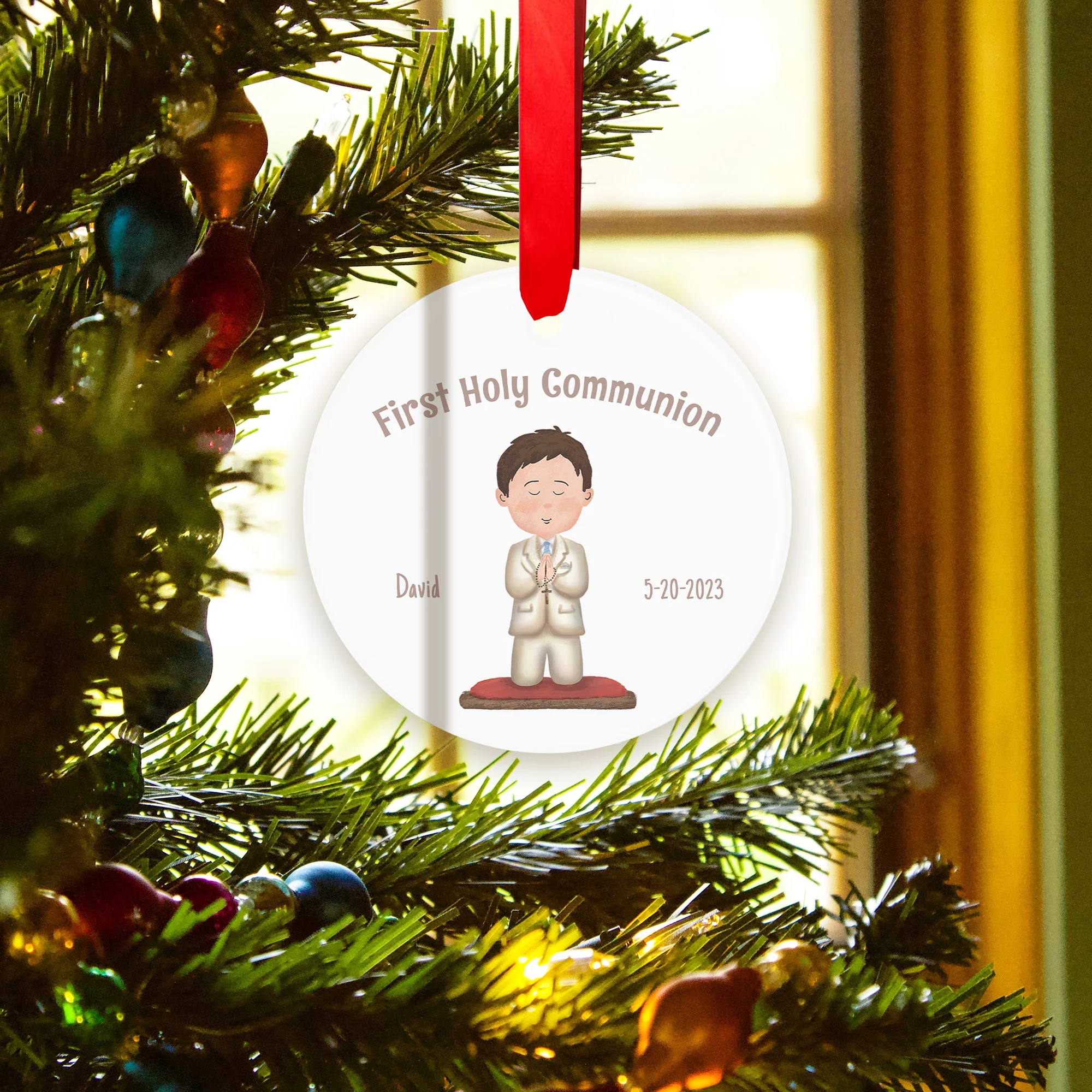 Personalized First Communion Glass Ornament For Boys - Image 5