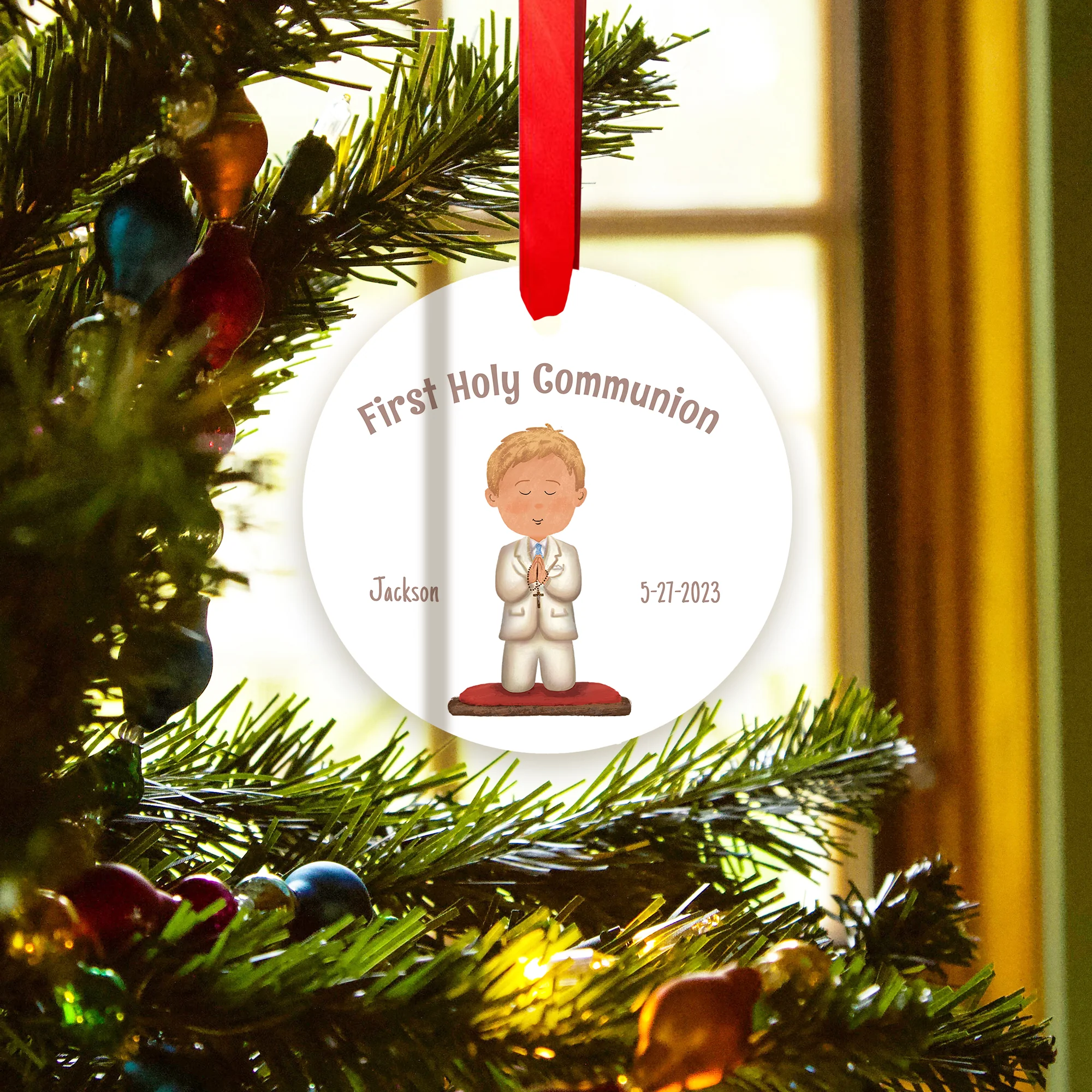 Personalized First Communion Glass Ornament For Boys - Image 6