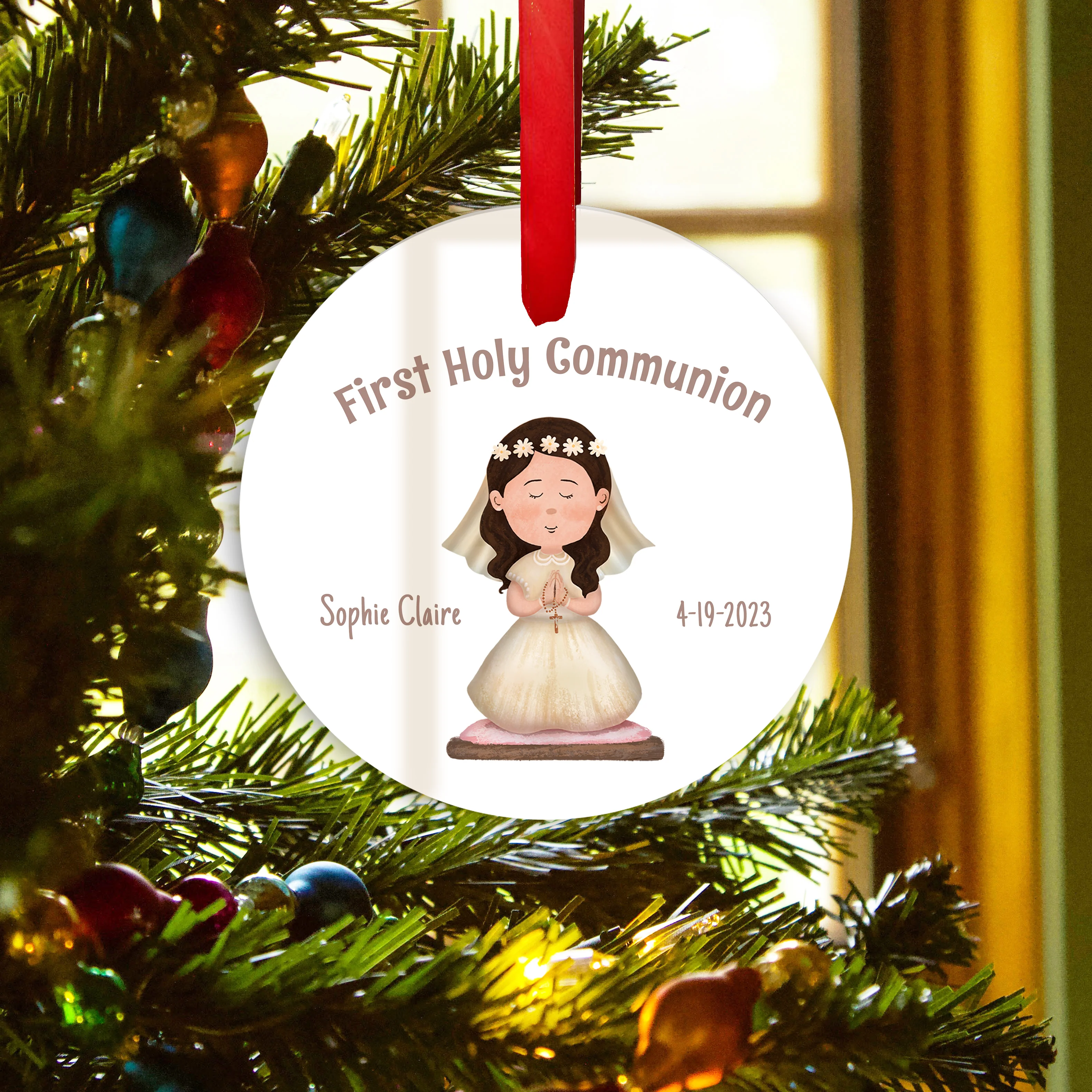 Personalized First Communion Glass Ornament For Girls - Image 3