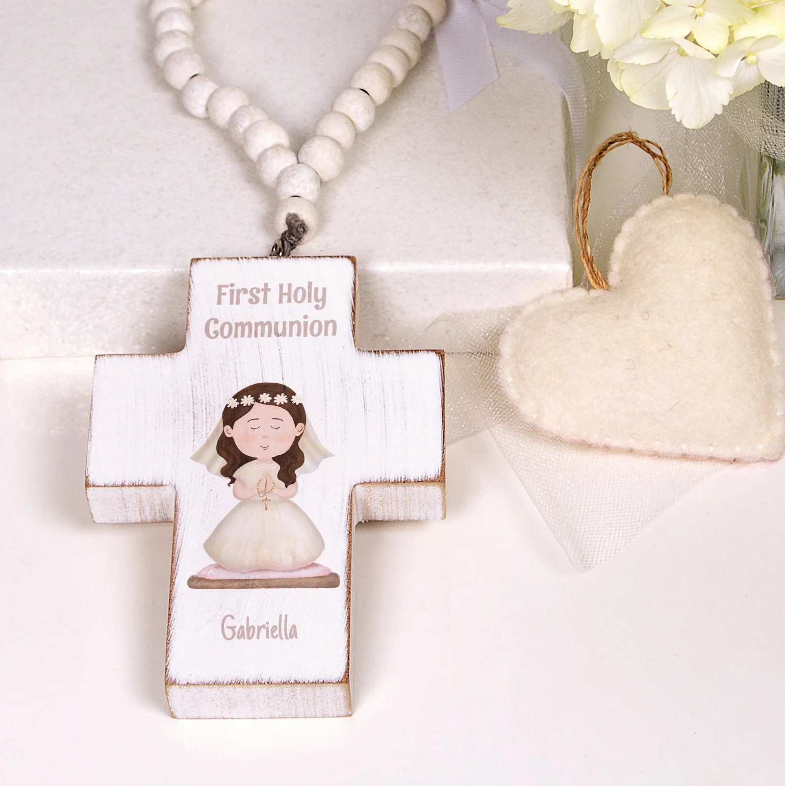 Personalized First Communion Hanging Cross For Girls - Image 3