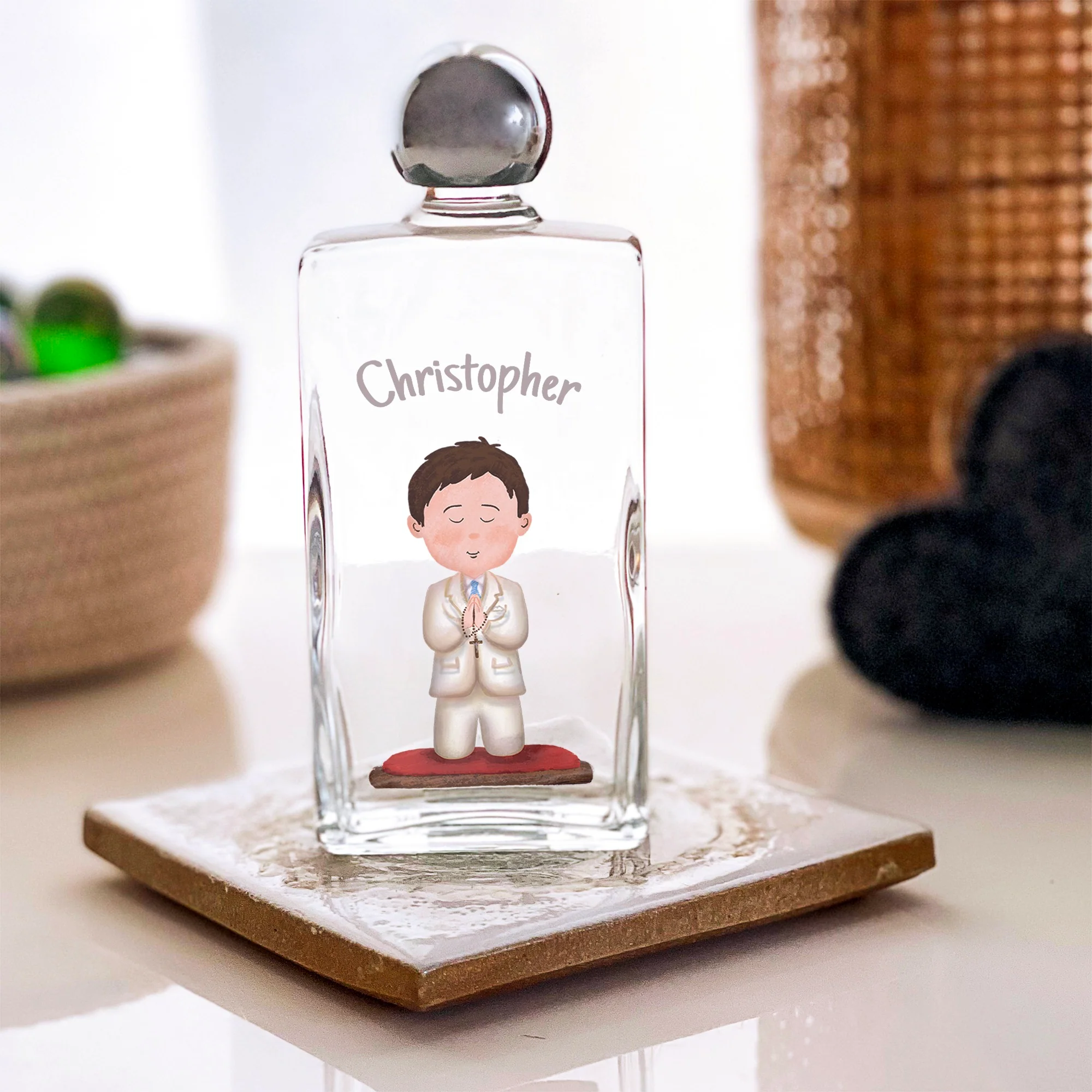 Personalized First Communion Holy Water Bottle for Boys - Image 3