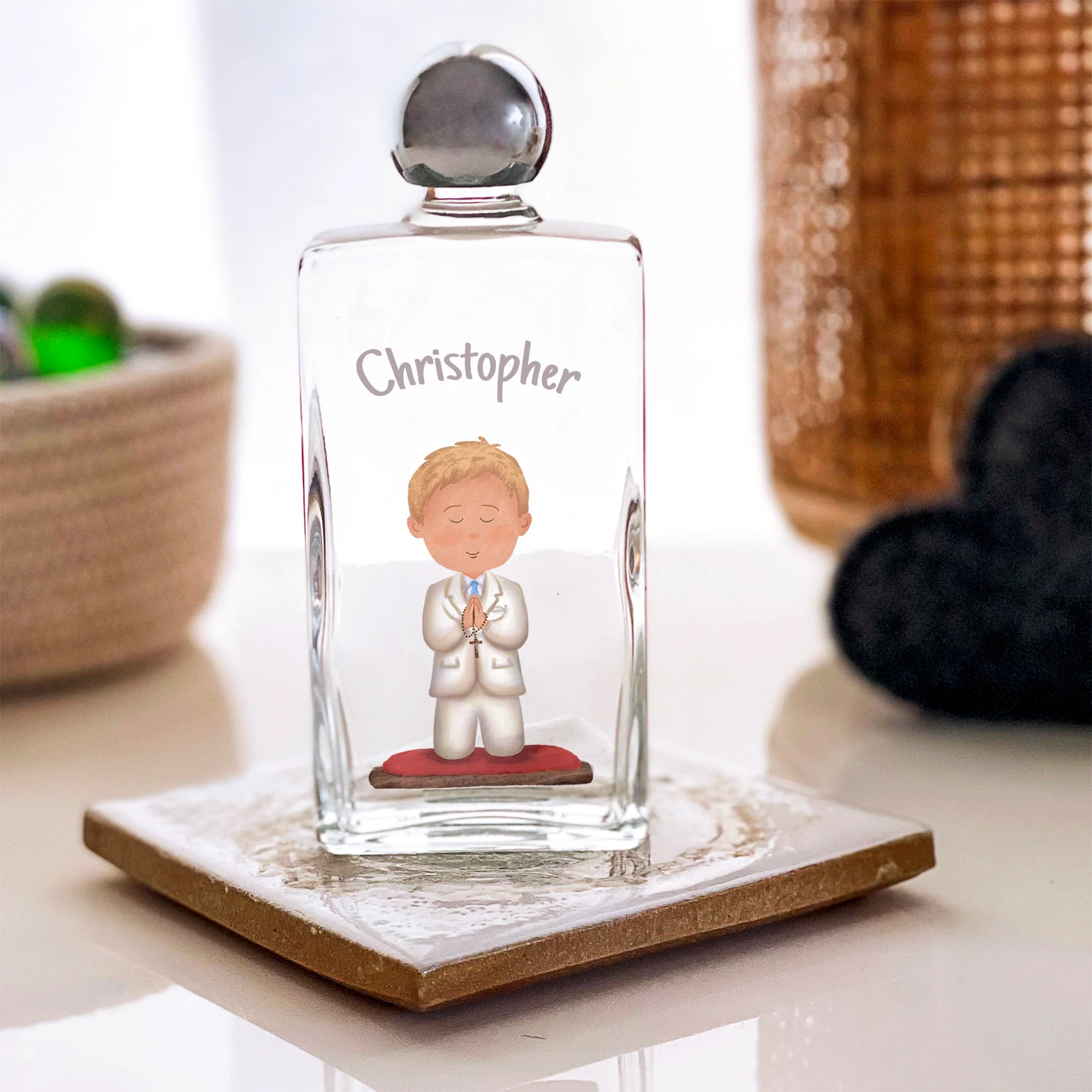 Personalized First Communion Holy Water Bottle for Boys - Image 4