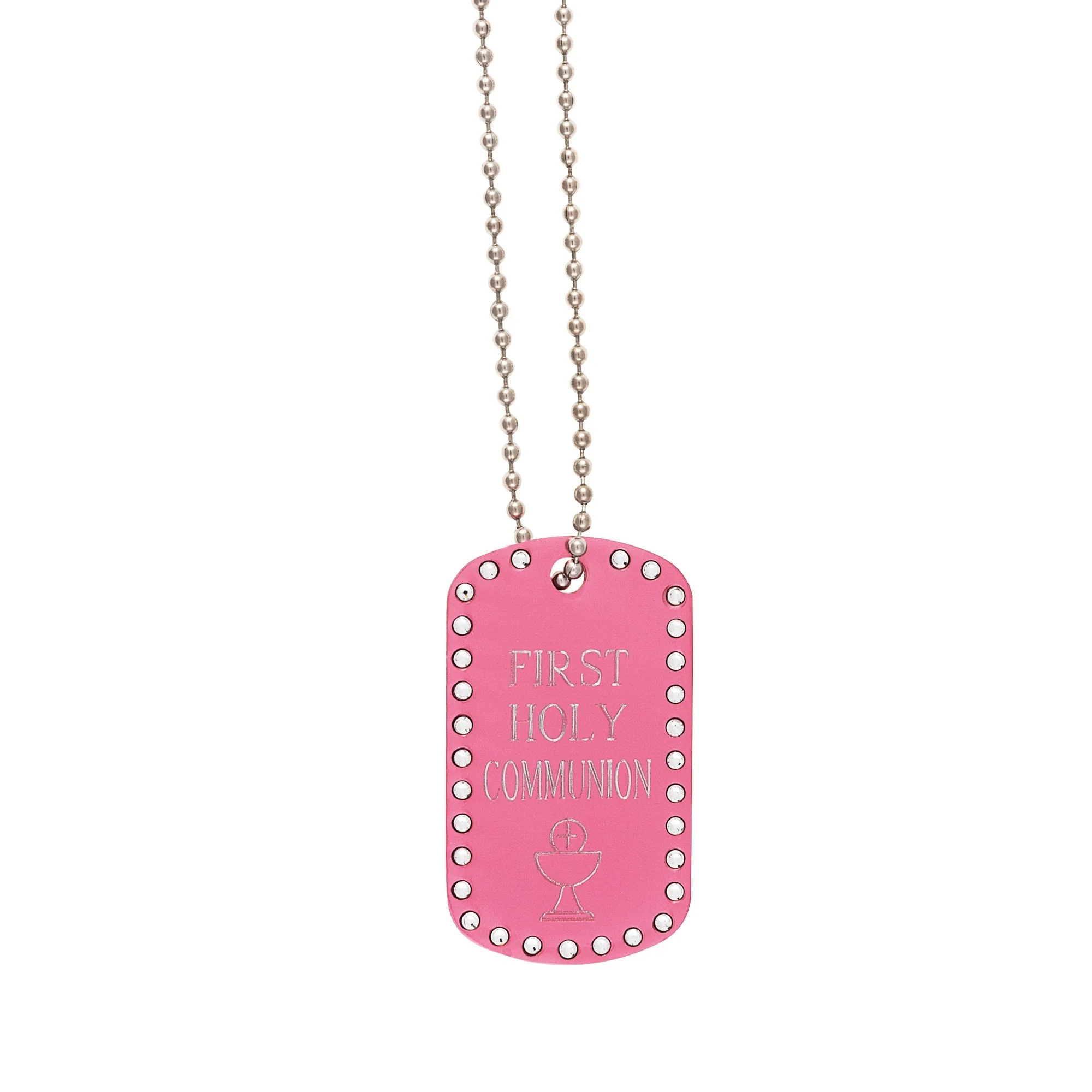 Personalized First Communion Pink Dog Tag Necklace - Image 2