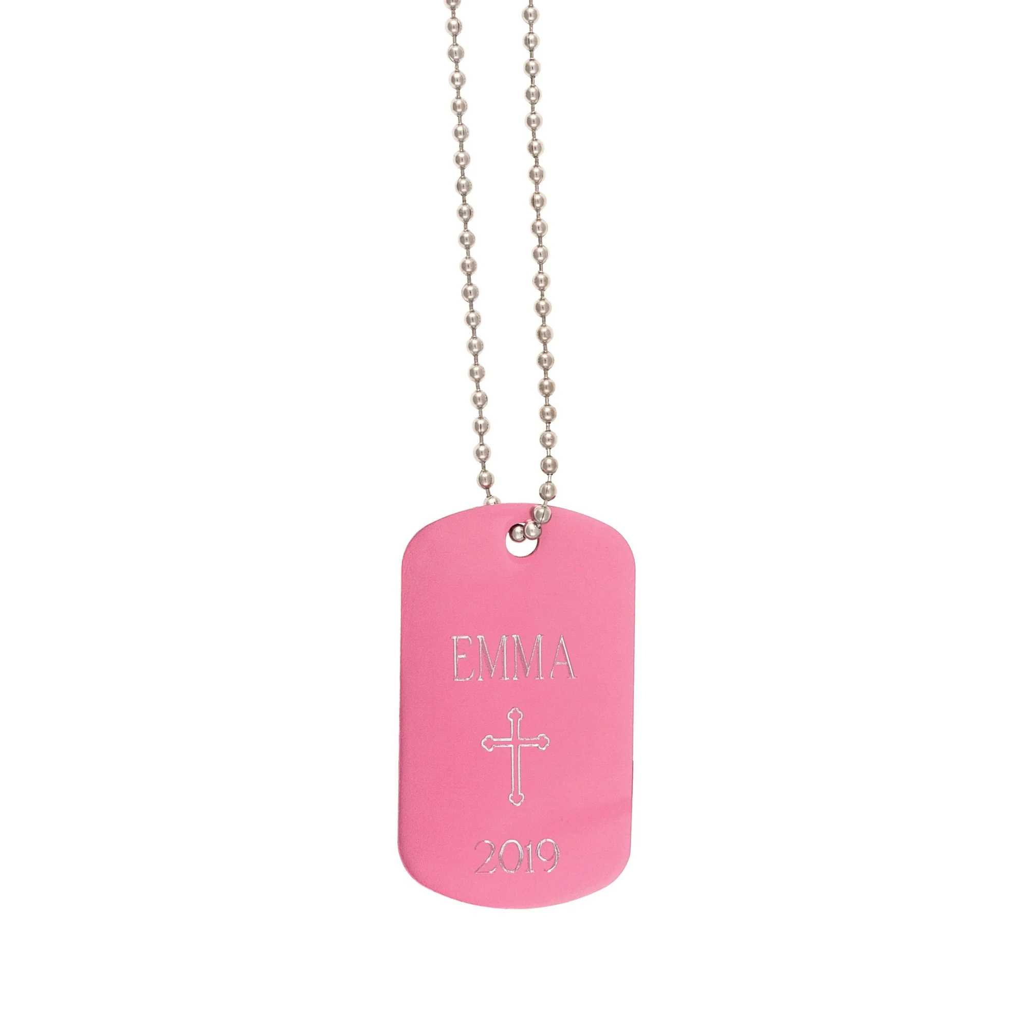 Personalized First Communion Pink Dog Tag Necklace - Image 3