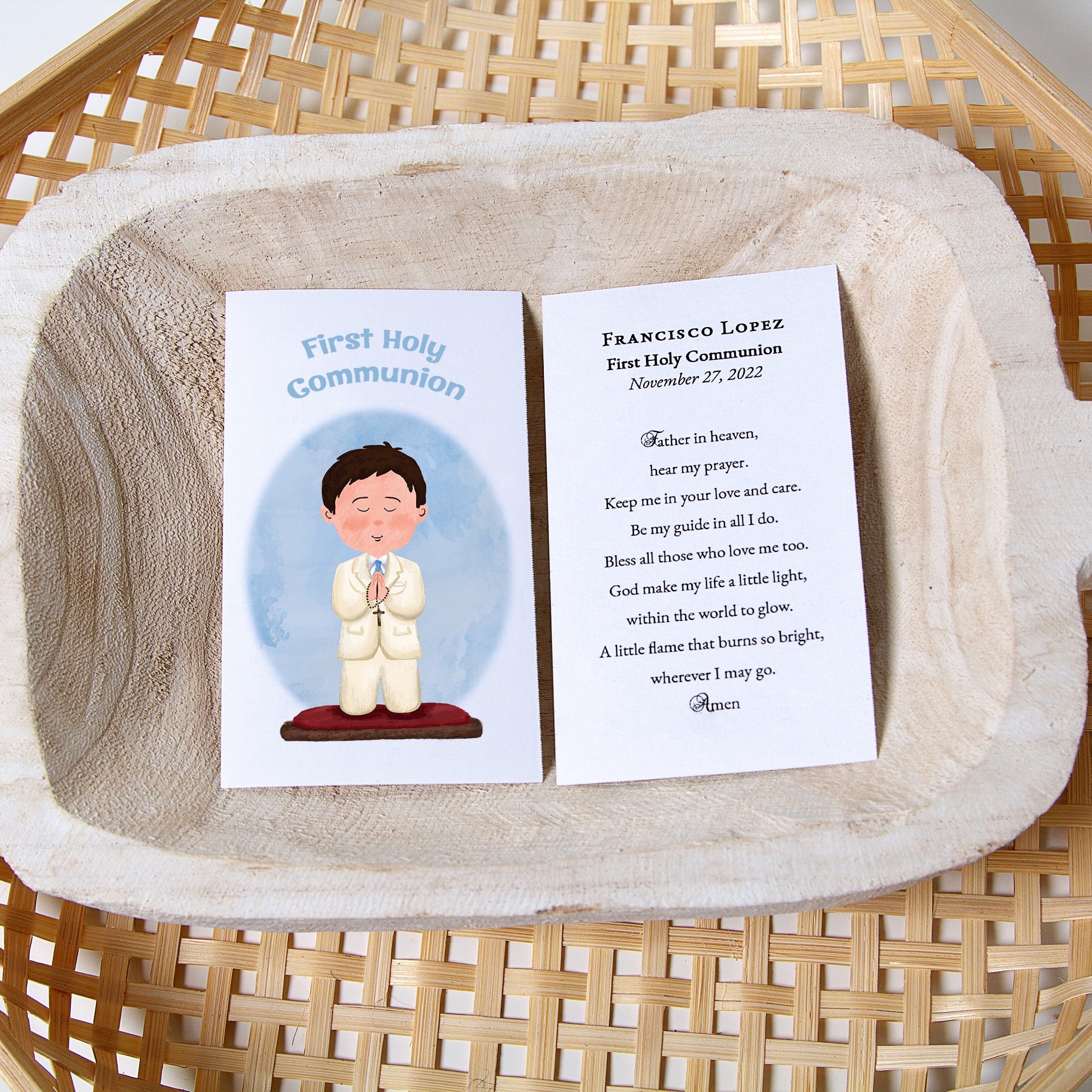 Laminated Personalized First Communion Prayer Card For Boys - Image 3