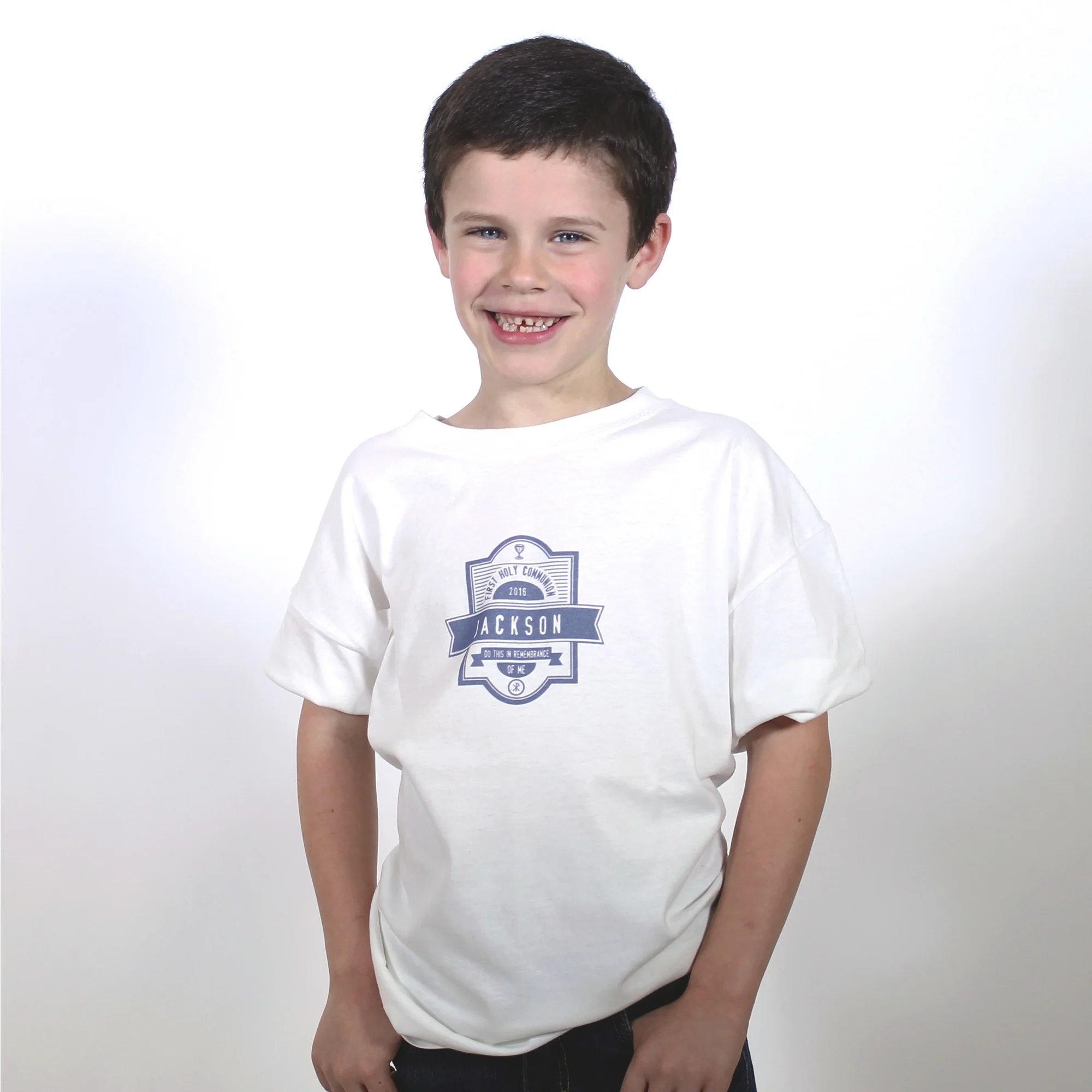 Personalized First Communion Tee - White with Blue - Image 8
