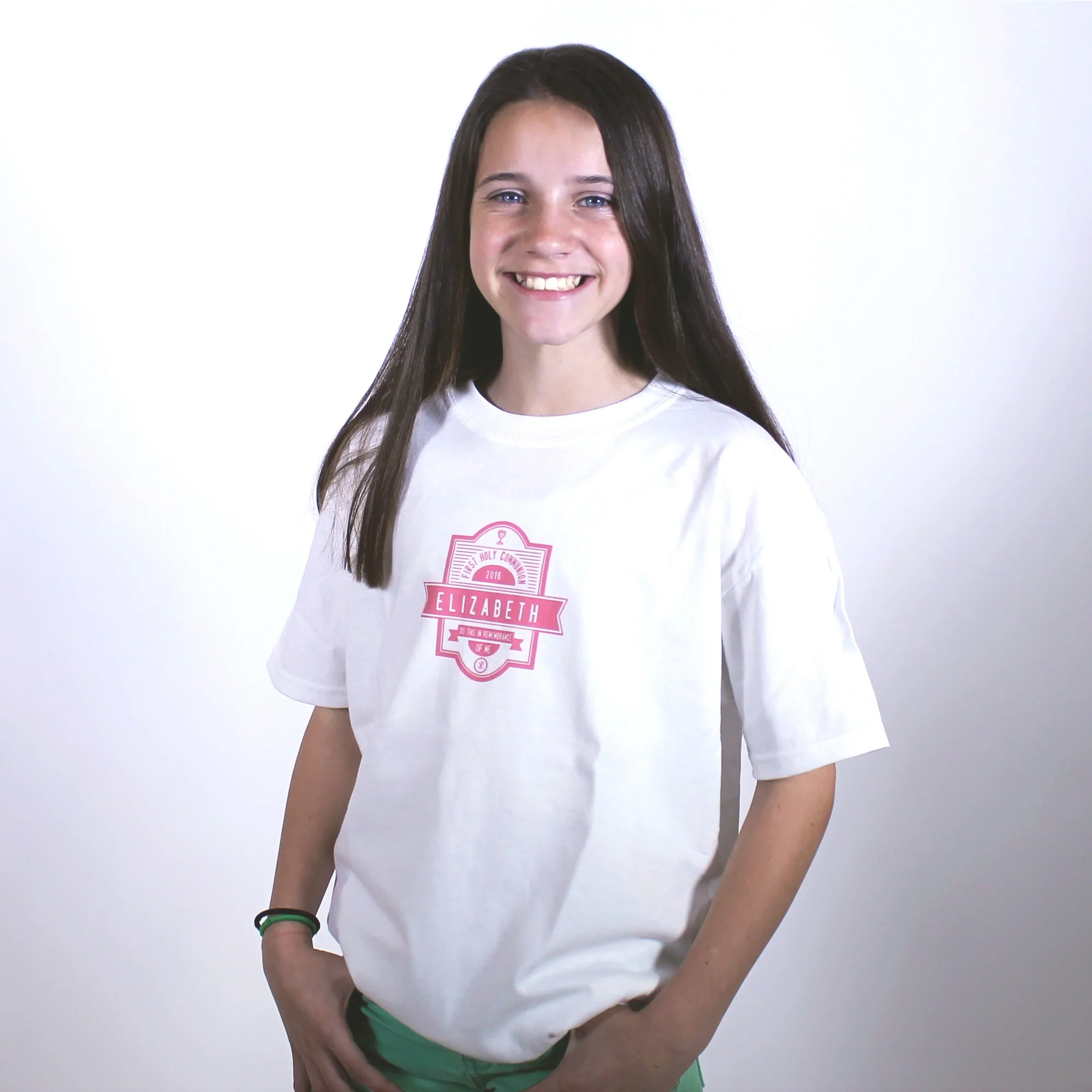 Personalized First Communion Tee - White with Pink - Image 8