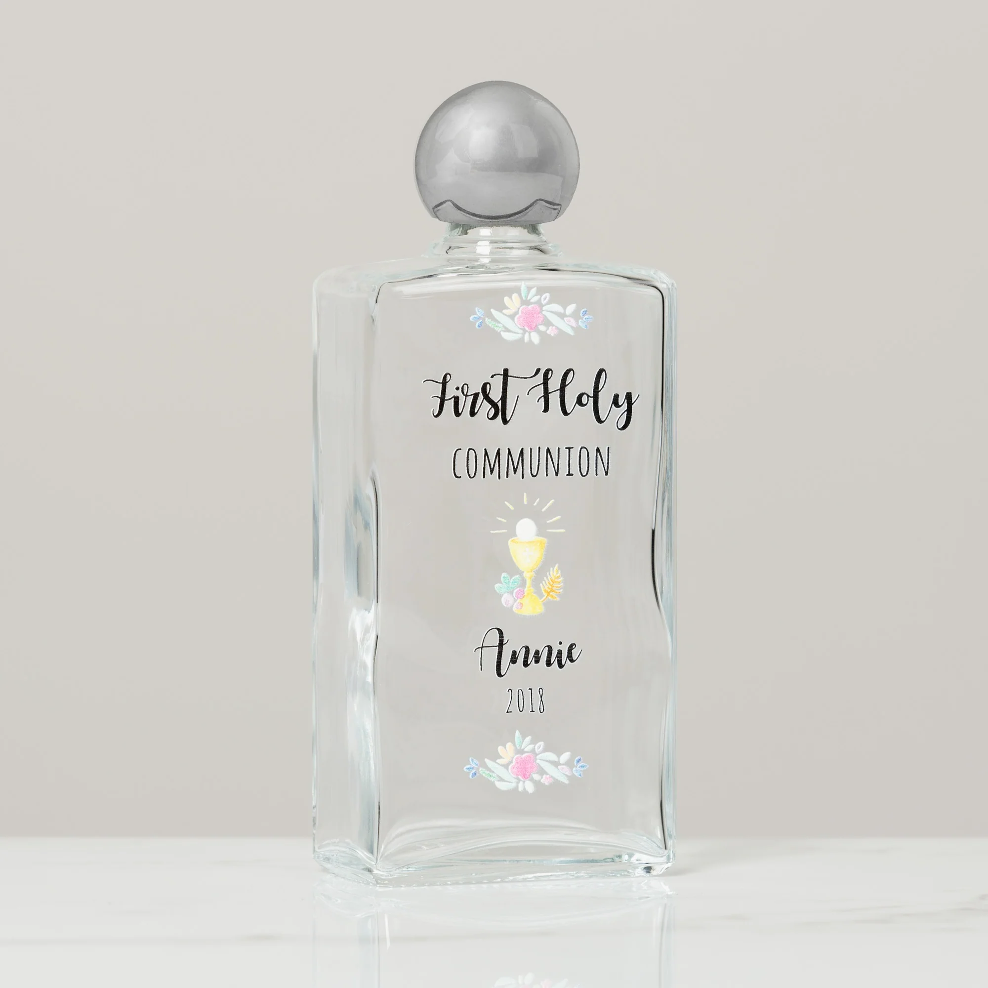 Personalized First Communion Watercolor Holy Water Bottle - Girl