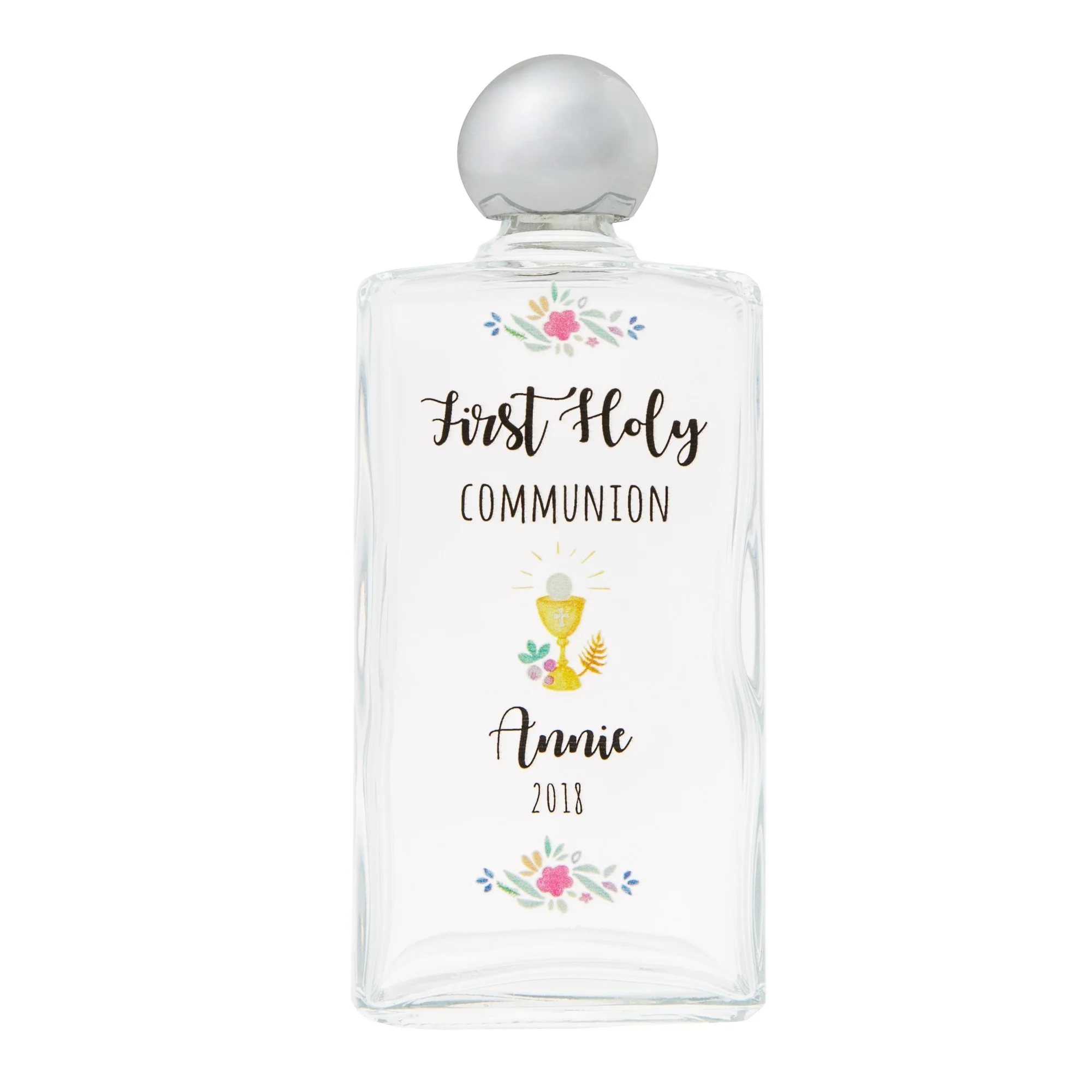 Personalized First Communion Watercolor Holy Water Bottle - Girl - Image 2