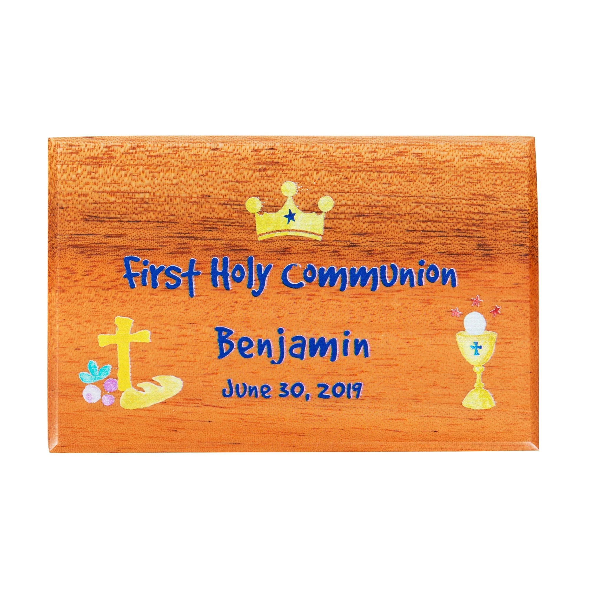 Personalized First Communion Watercolor Wood Box - Boy - Image 2