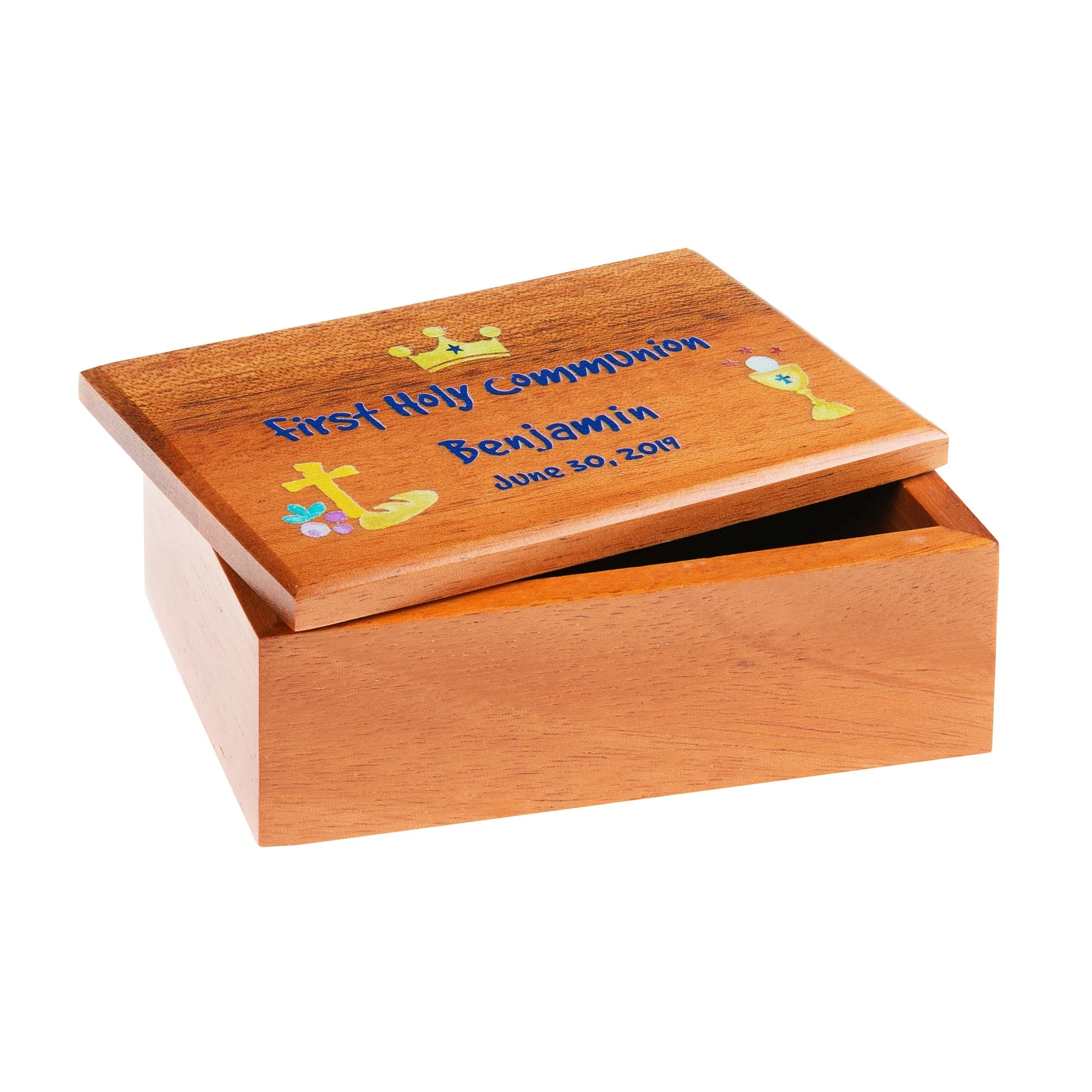 Personalized First Communion Watercolor Wood Box - Boy - Image 3