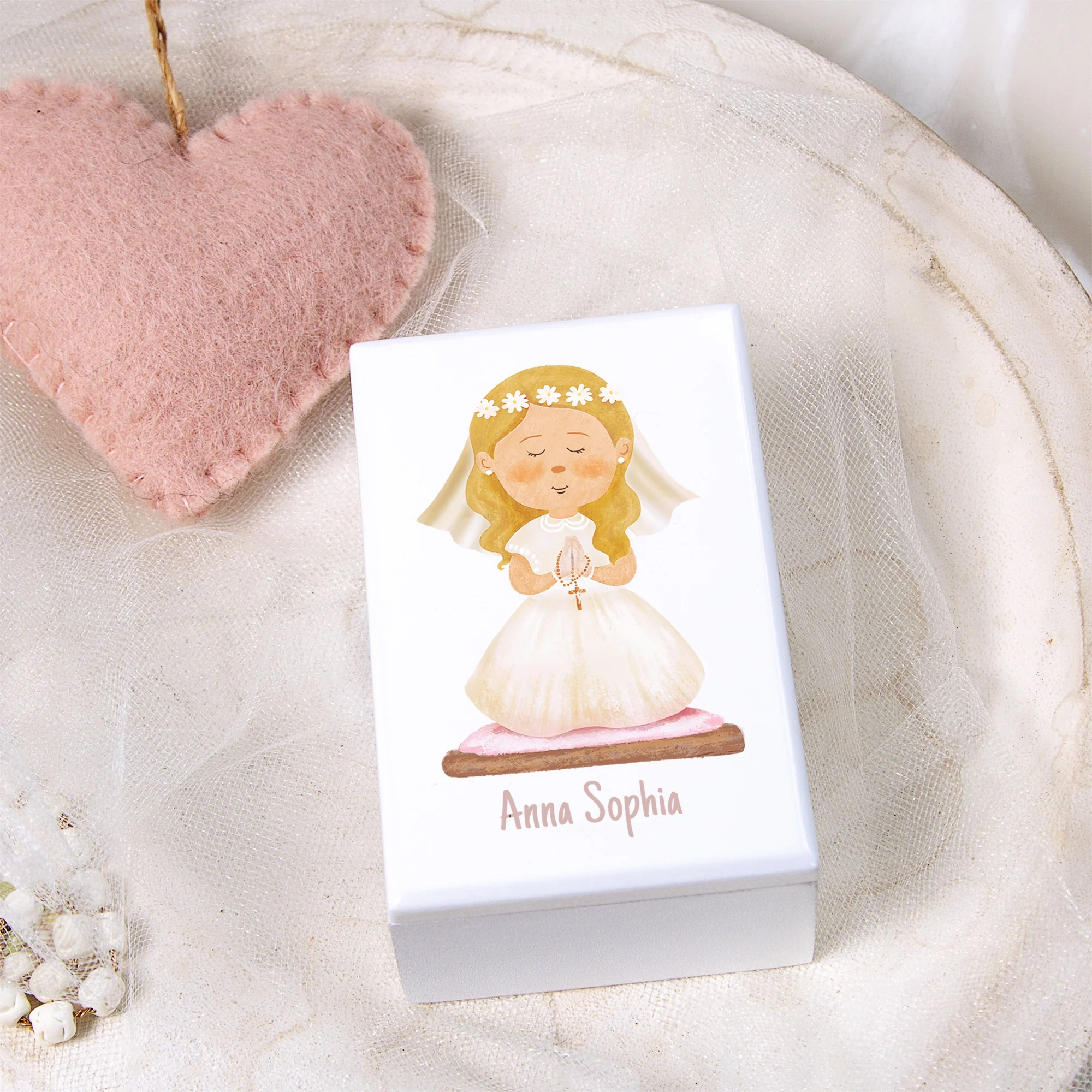 Personalized First Communion White Keepsake Box For Girls - Image 4