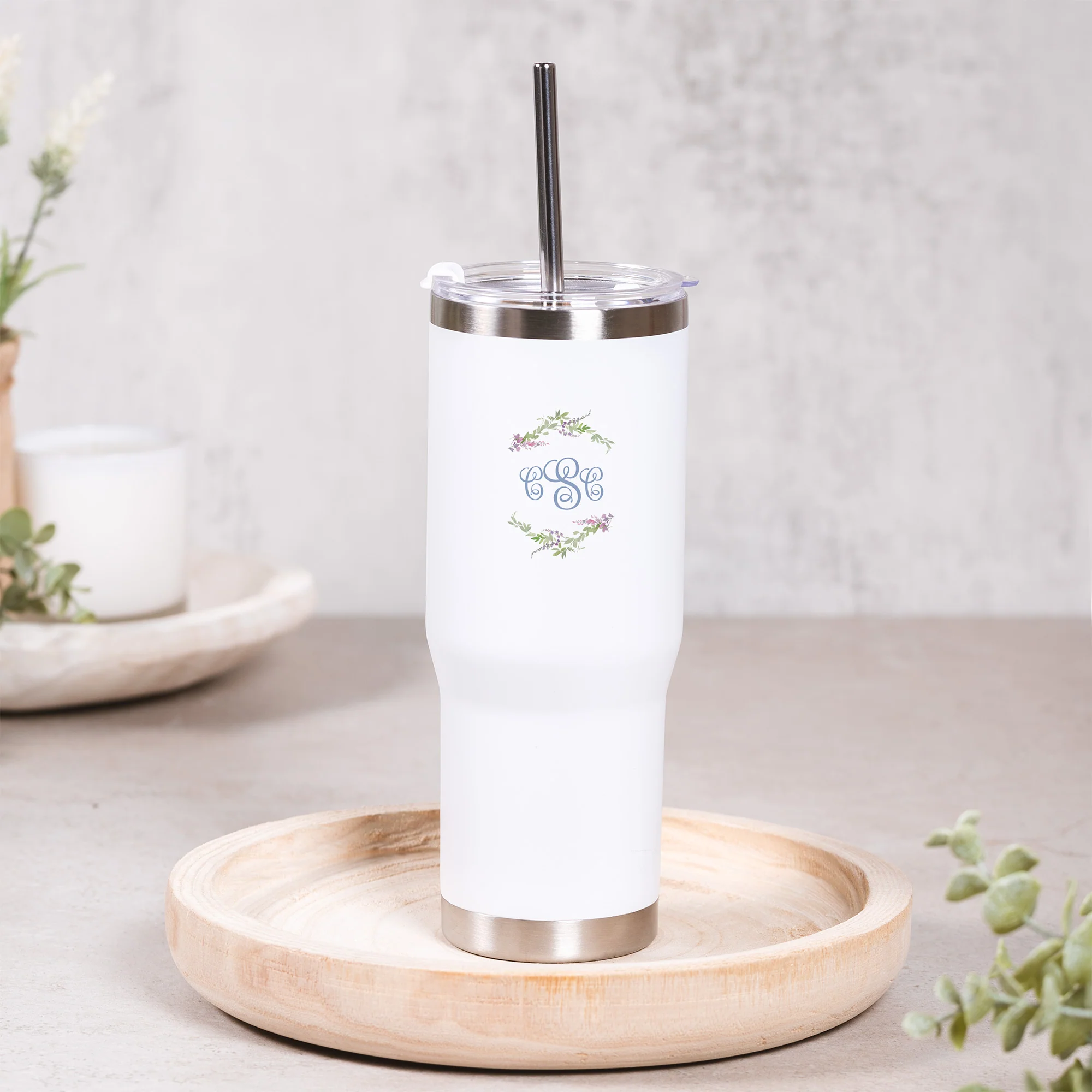 Personalized Floral Hail Mary Tumbler with Straw - Image 2