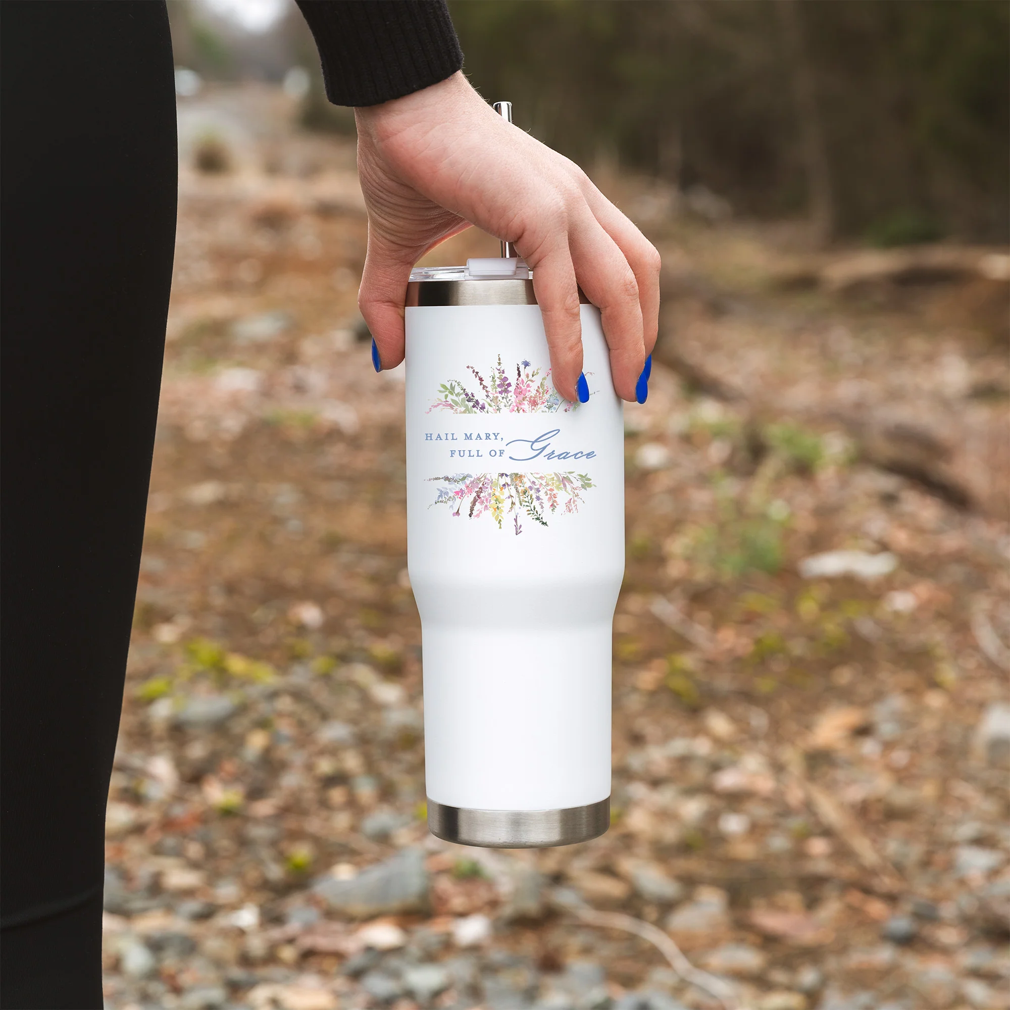 Personalized Floral Hail Mary Tumbler with Straw - Image 5
