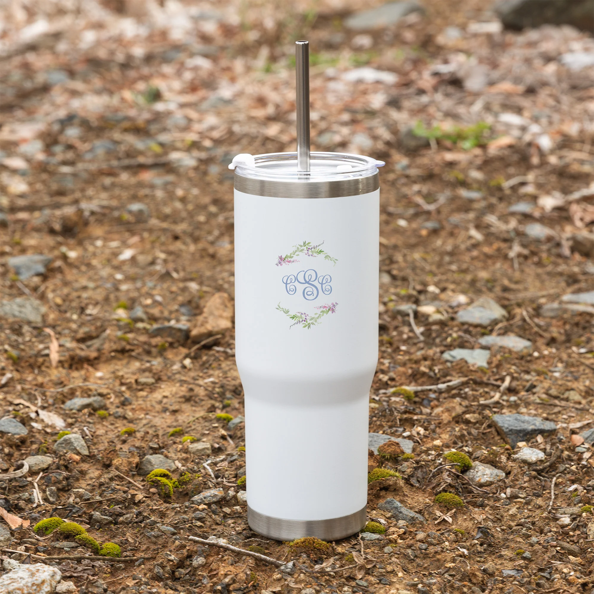 Personalized Floral Hail Mary Tumbler with Straw - Image 8
