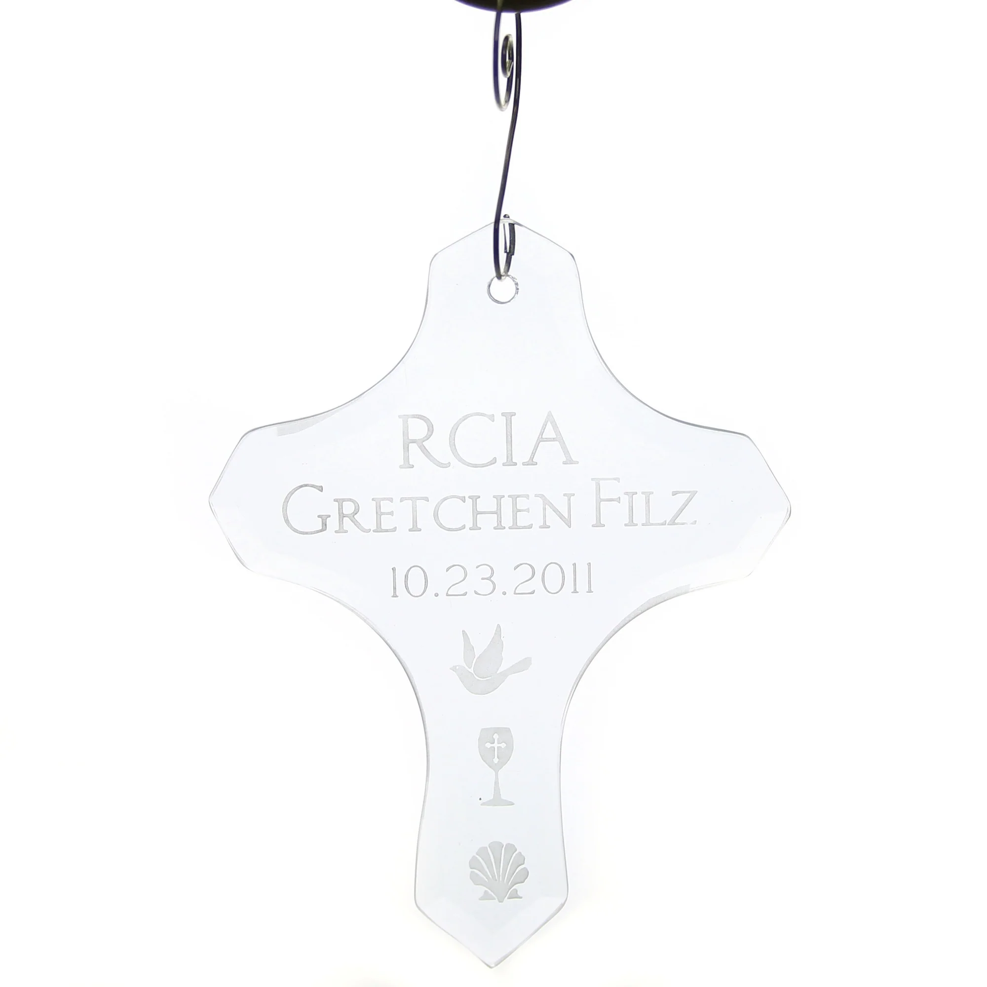 Personalized Glass RCIA Cross Ornament - 4.5" (H) - Image 2