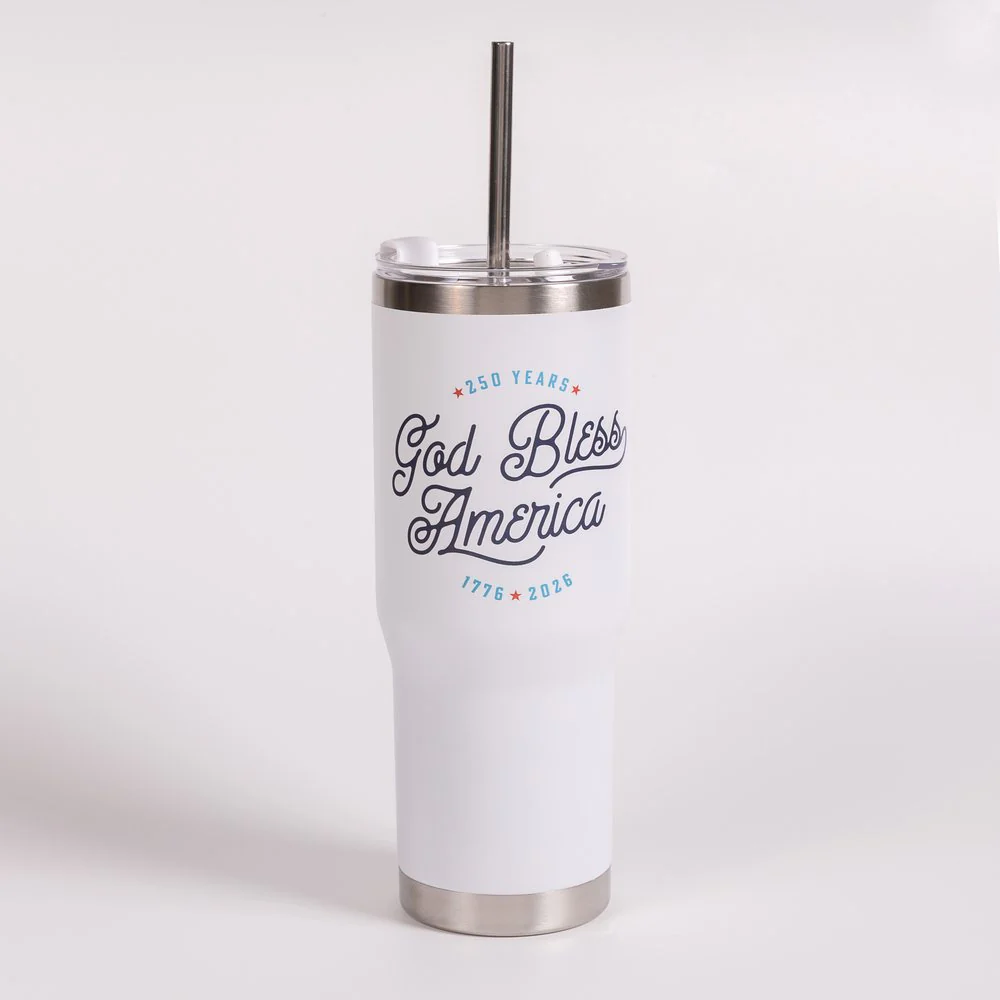 Personalized God Bless America 250th Commemorative Tumbler with Straw