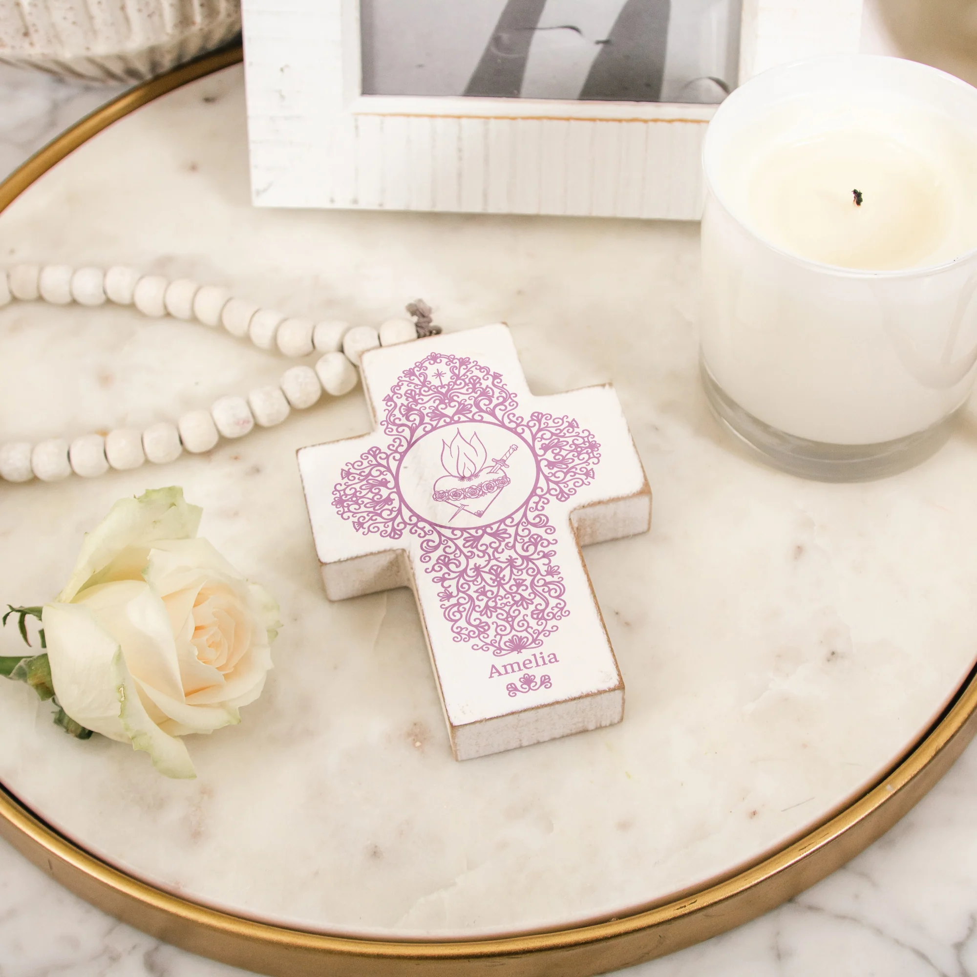 Personalized Immaculate Heart Filigree Home Blessing Cross