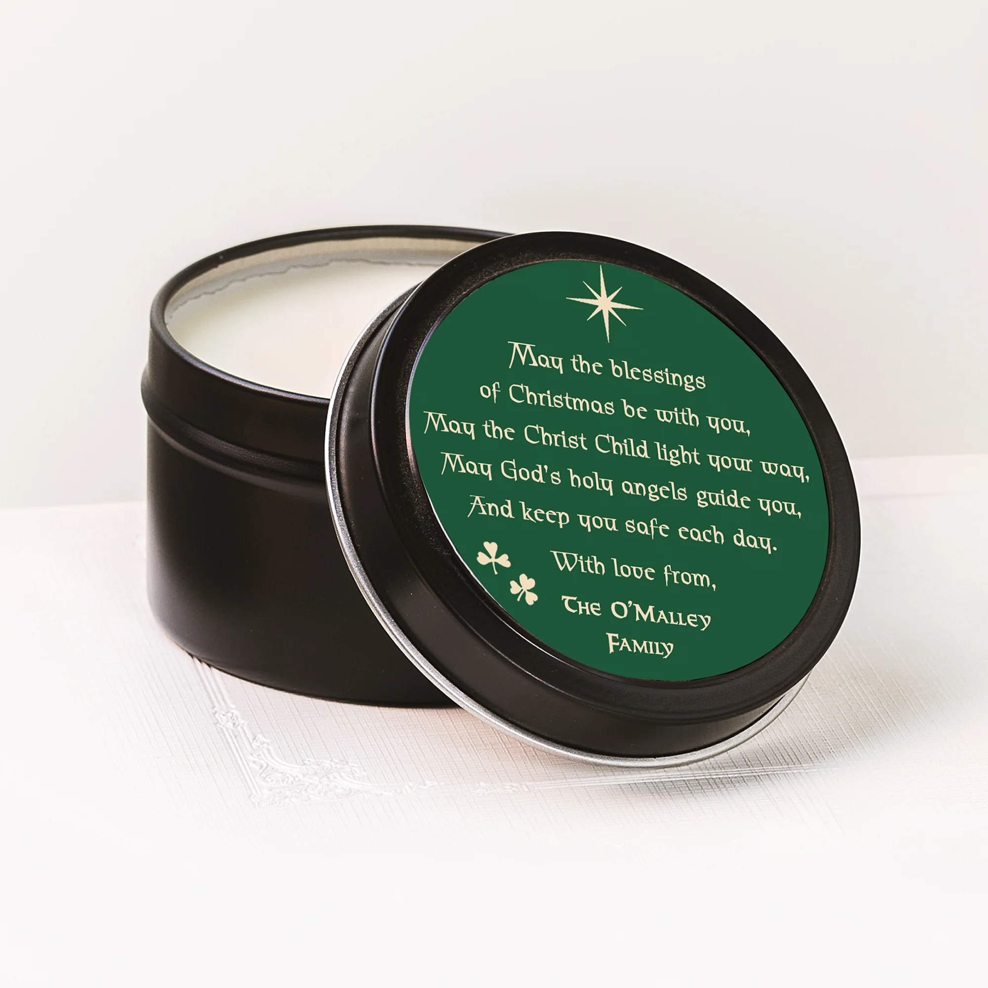 Personalized Irish Christmas Prayer Travel Tin Candles - Set of 6 - Image 2