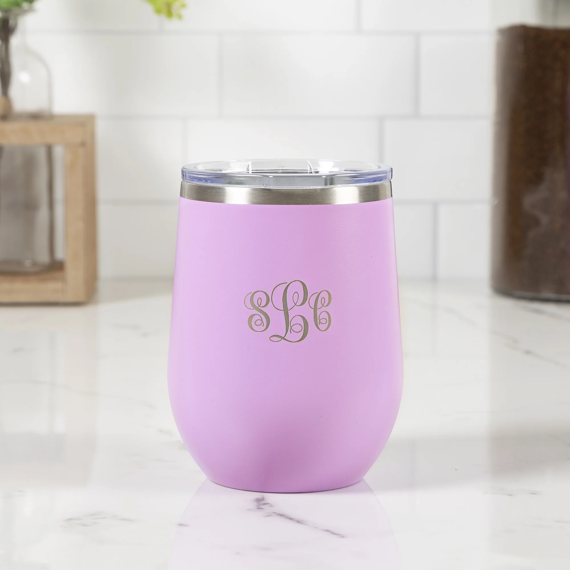 Personalized Joy Is Prayer Lilac Wine Tumbler - Image 2