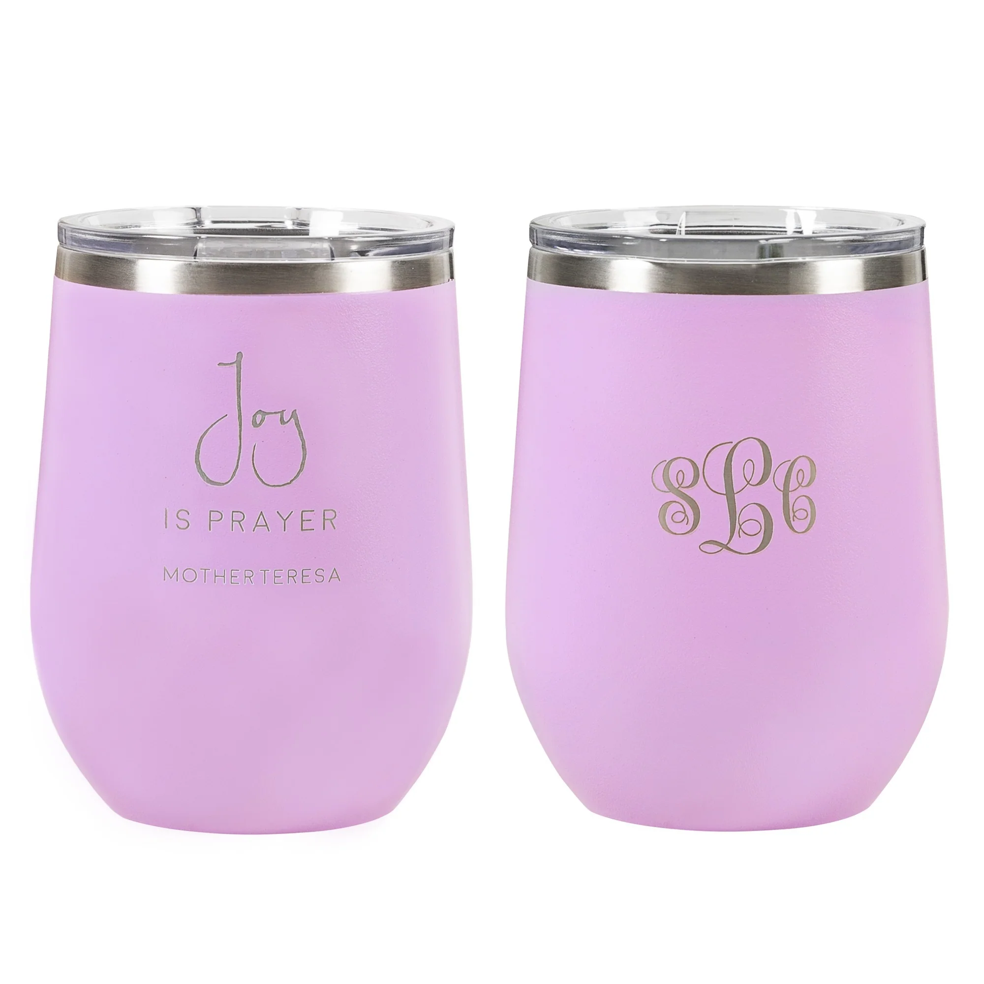 Personalized Joy Is Prayer Lilac Wine Tumbler - Image 3