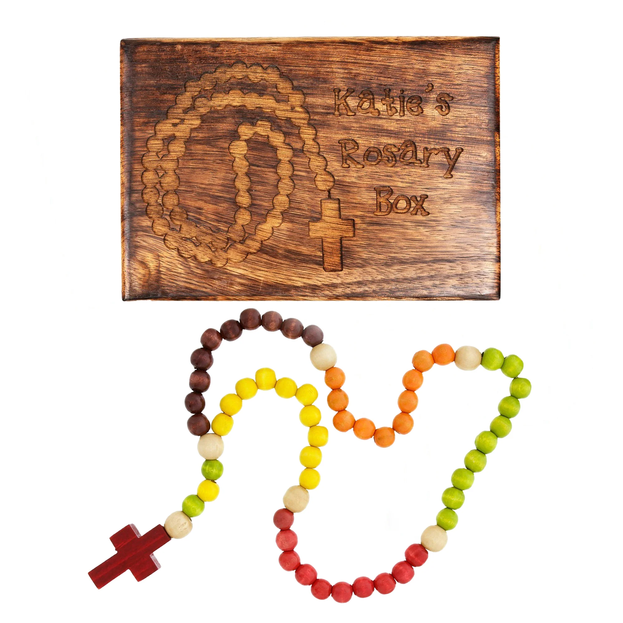 Personalized Kiddie Rosary Gift Set in Brown Rosary Box - Image 2
