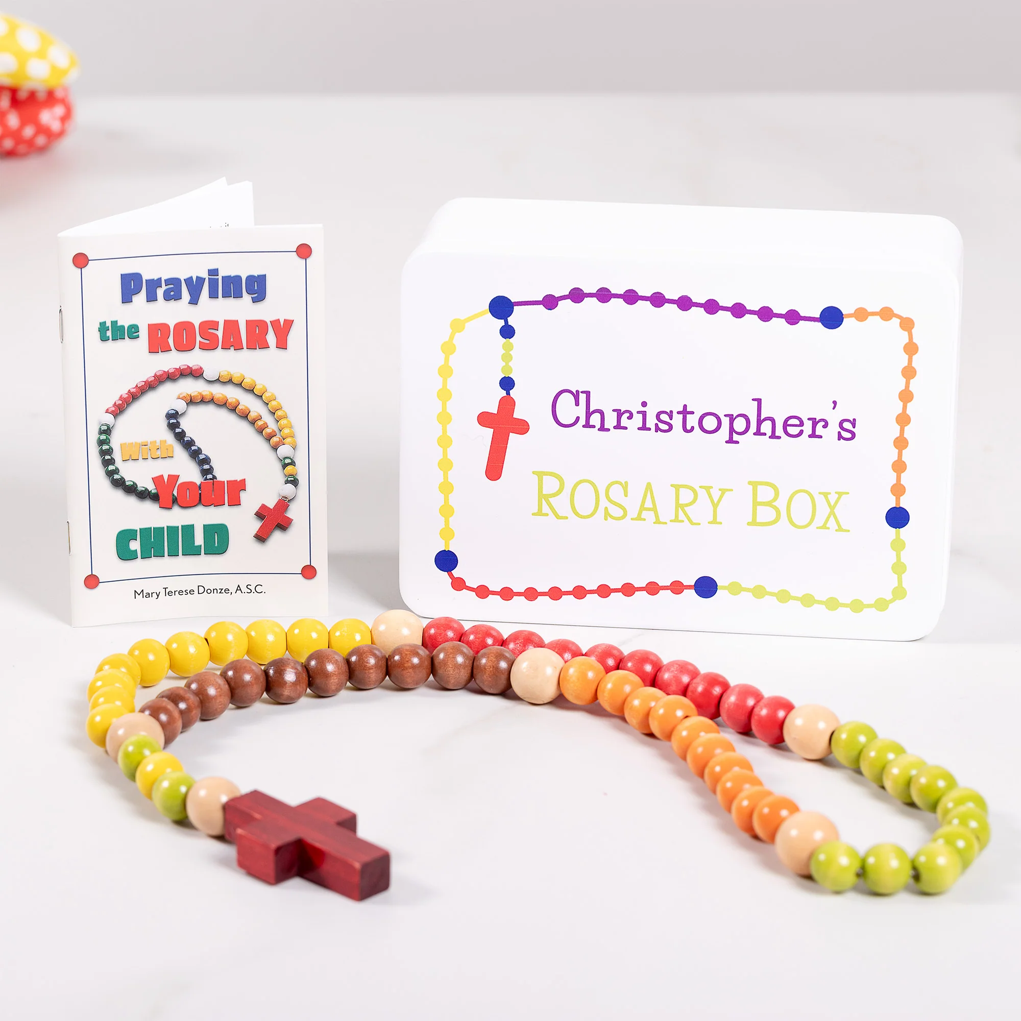Personalized Kiddie Rosary Gift Set in White Rosary Box