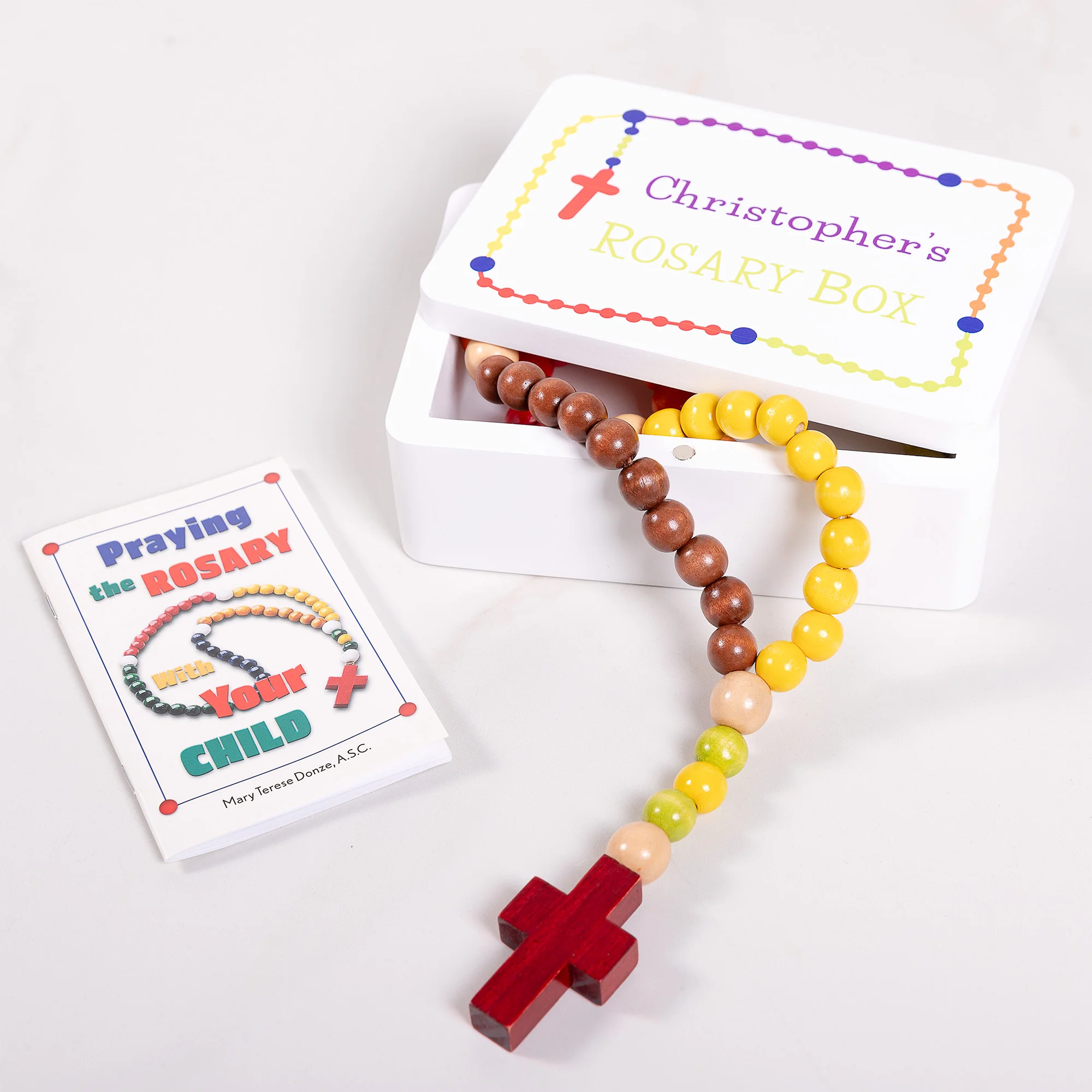 Personalized Kiddie Rosary Gift Set in White Rosary Box - Image 2