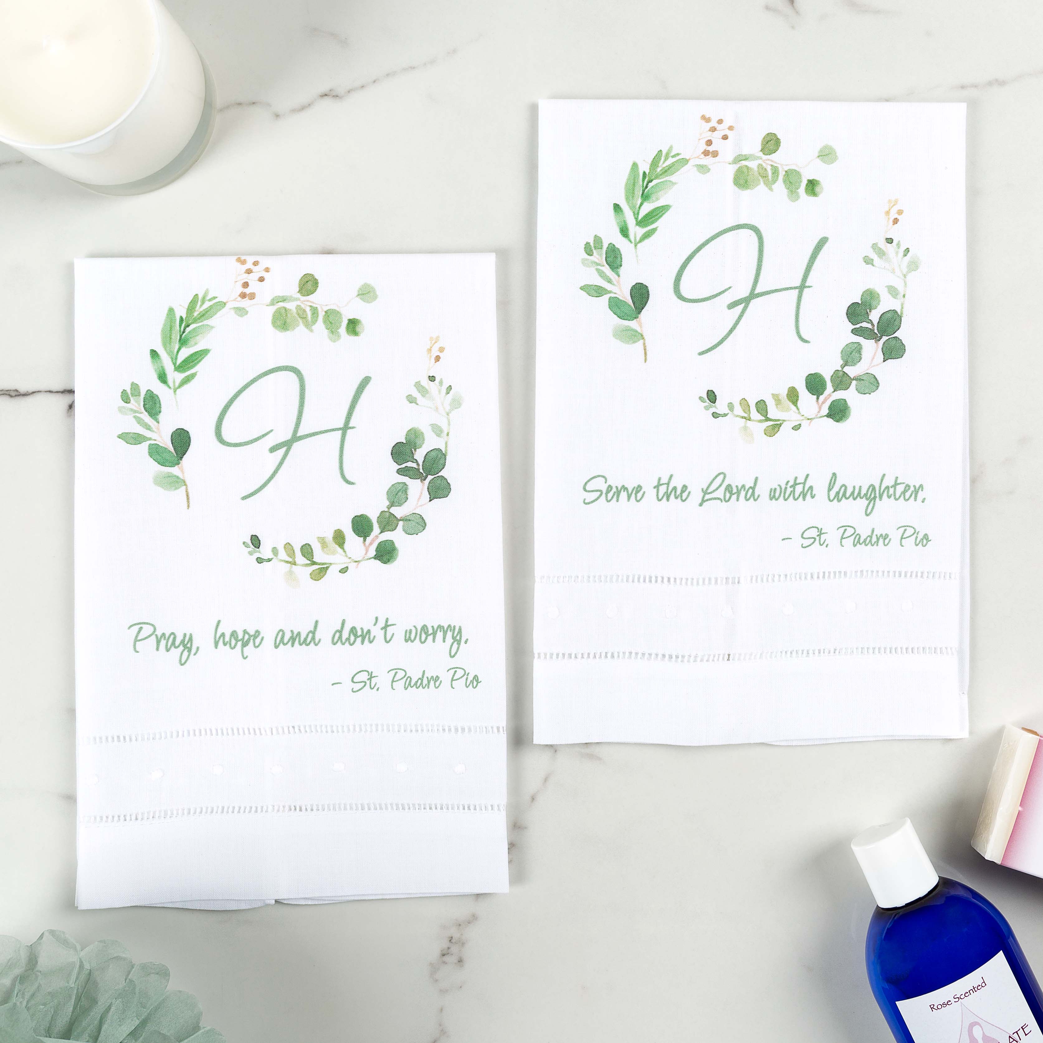 Personalized Laughter & Don't Worry Linen Guest Towels