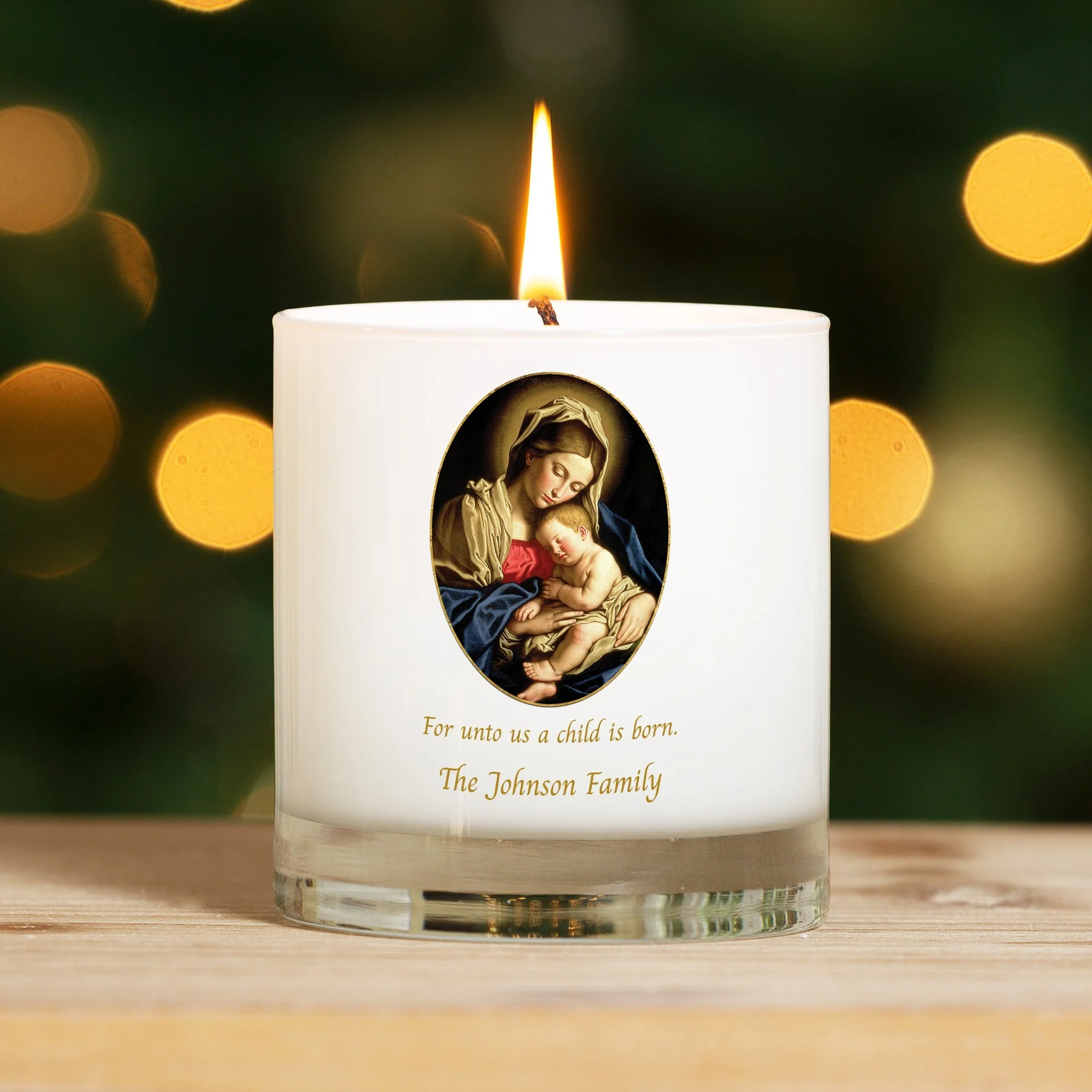 Personalized Madonna and Child Christmas Candle