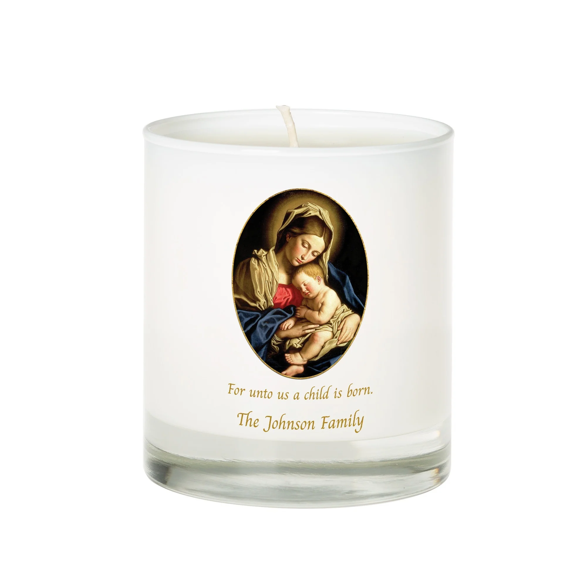 Personalized Madonna and Child Christmas Candle - Image 2