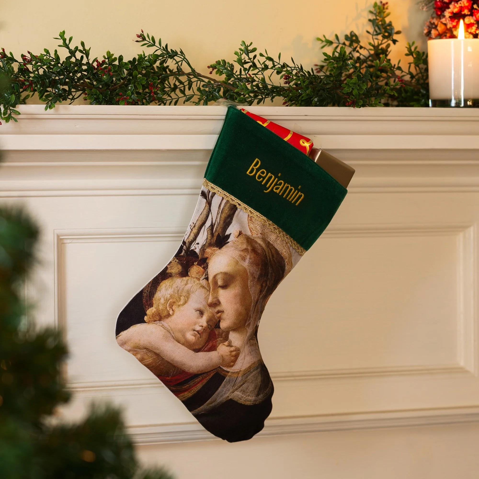 Personalized Madonna and Child Christmas Stocking - Image 4