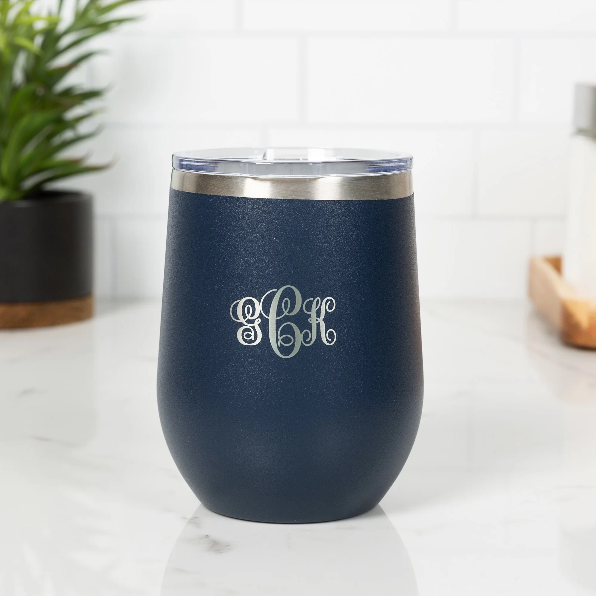 Personalized Miraculous Medal Dark Blue Wine Tumbler - Image 2