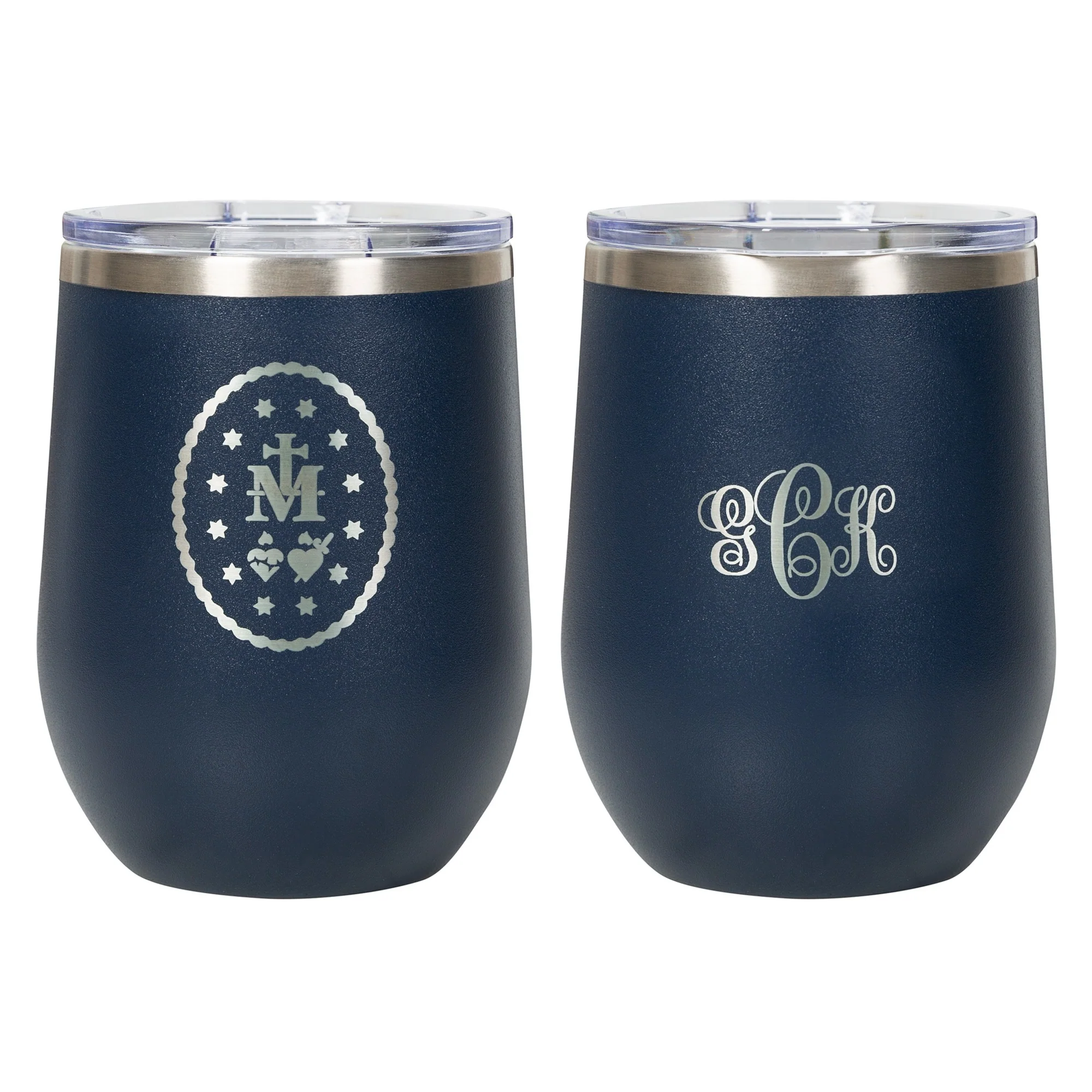 Personalized Miraculous Medal Dark Blue Wine Tumbler - Image 3