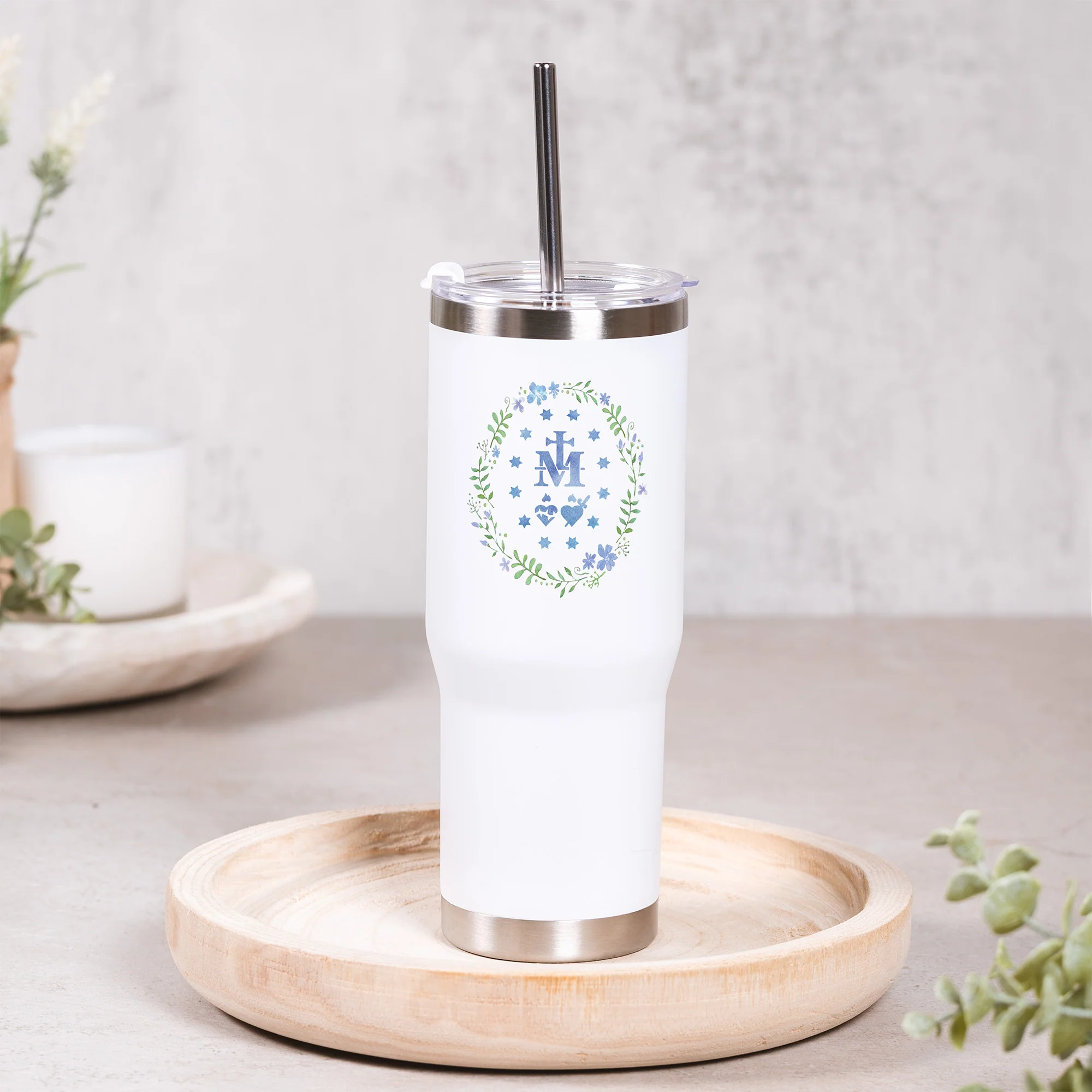 Personalized Miraculous Medal Tumbler with Straw