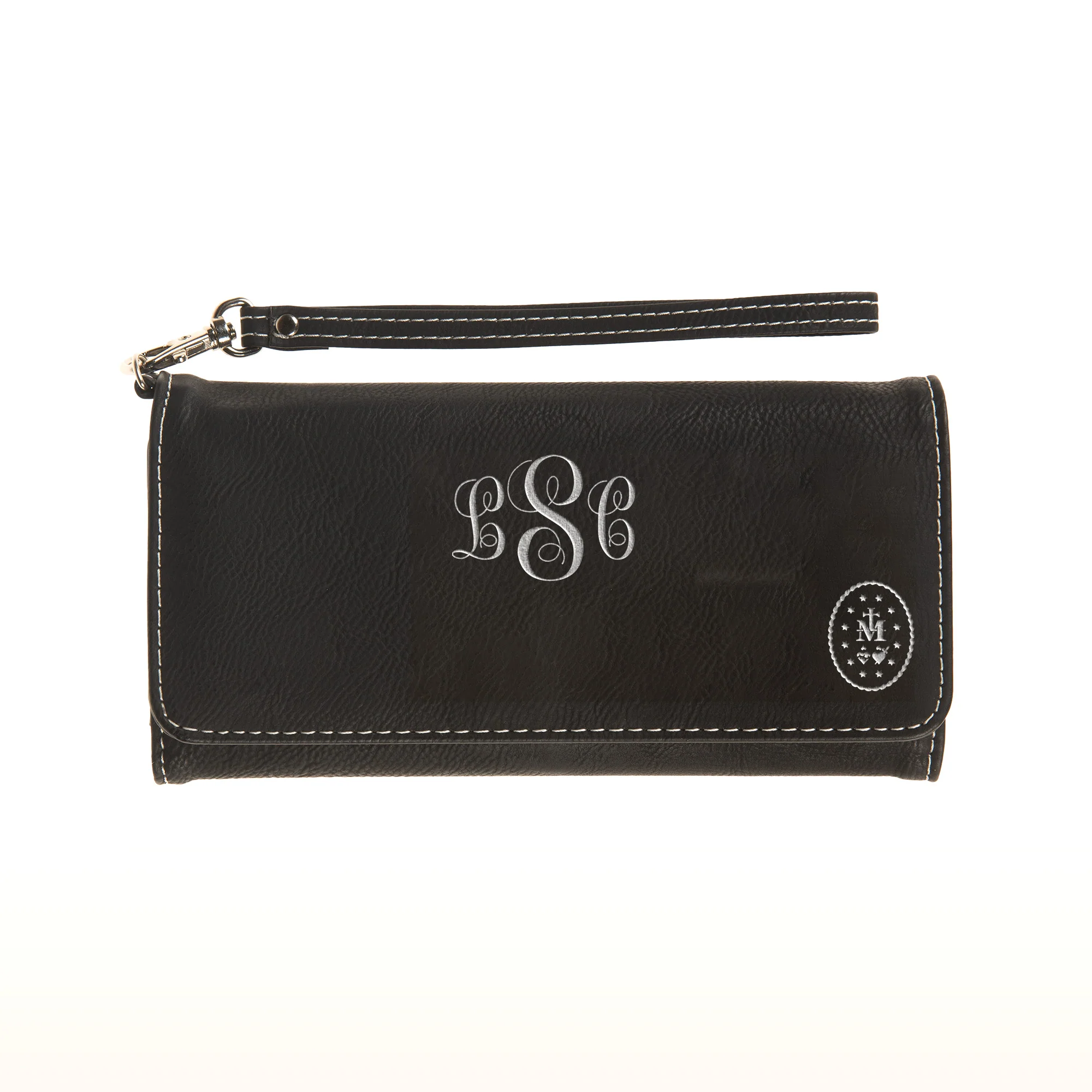 Personalized Miraculous Medal Wallet Wristlet - Caramel or Black