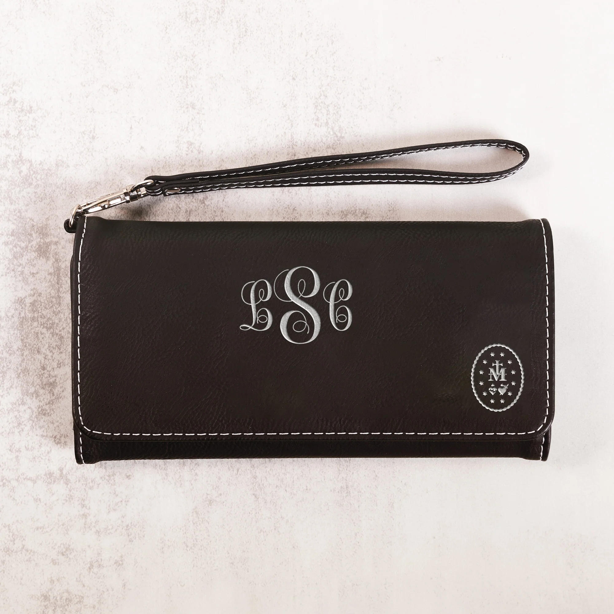 Personalized Miraculous Medal Wallet Wristlet - Caramel or Black - Image 3