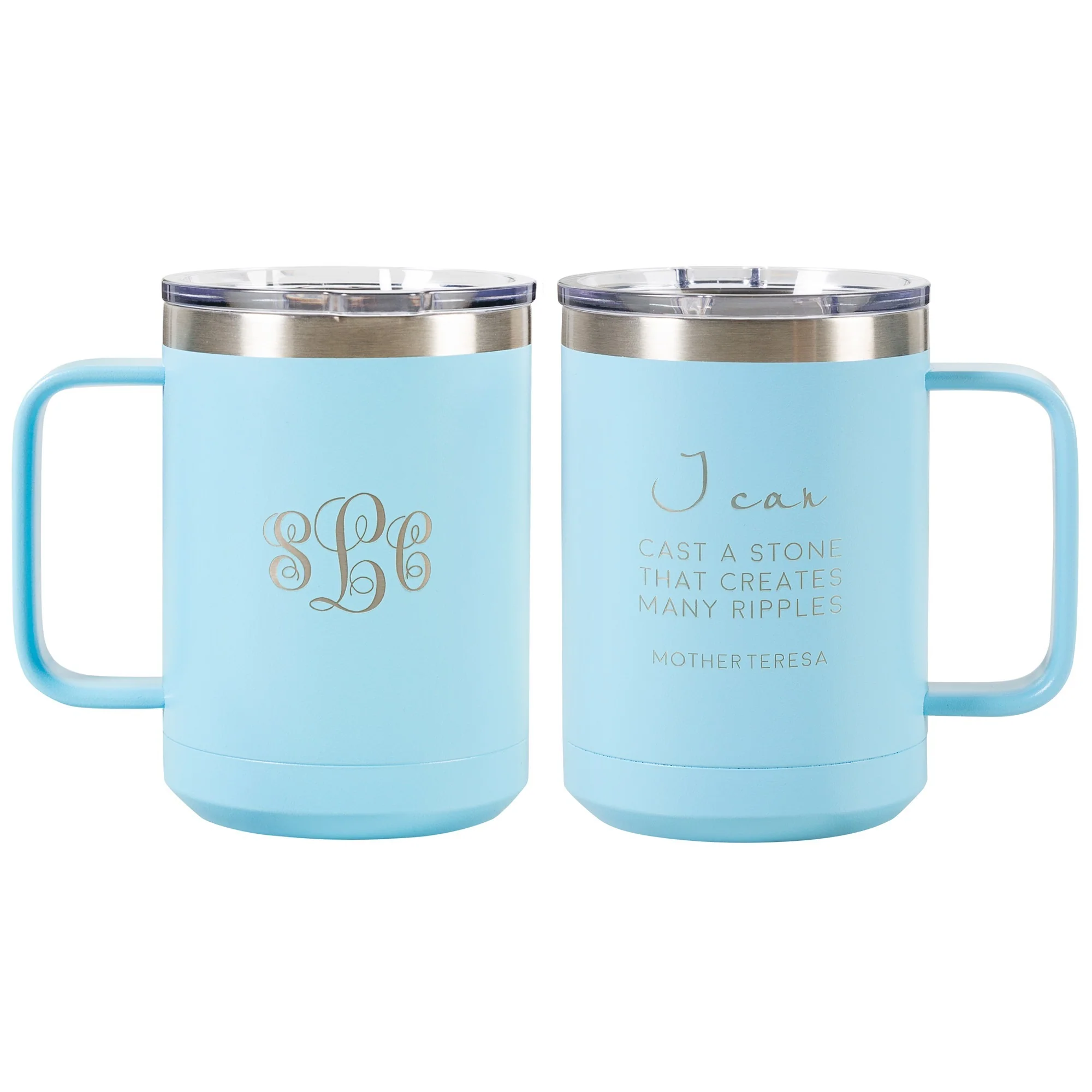 Personalized Mother Teresa Blue Travel Mug - Image 3