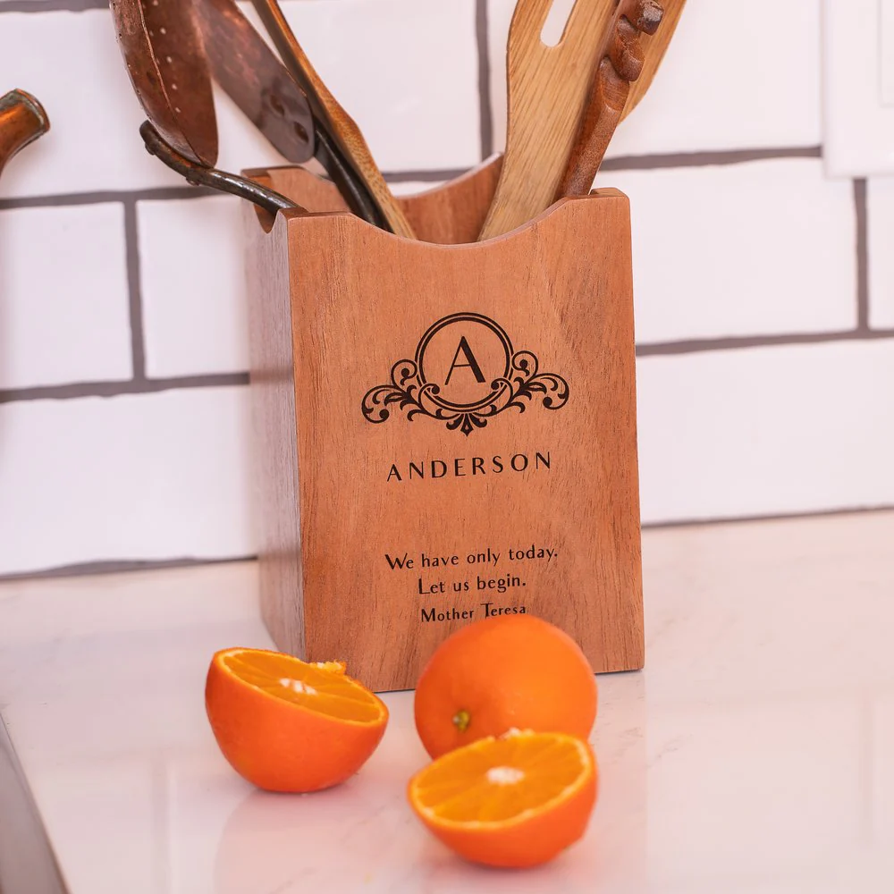 Personalized Mother Teresa Quote Wooden Utensil Holder - Image 3