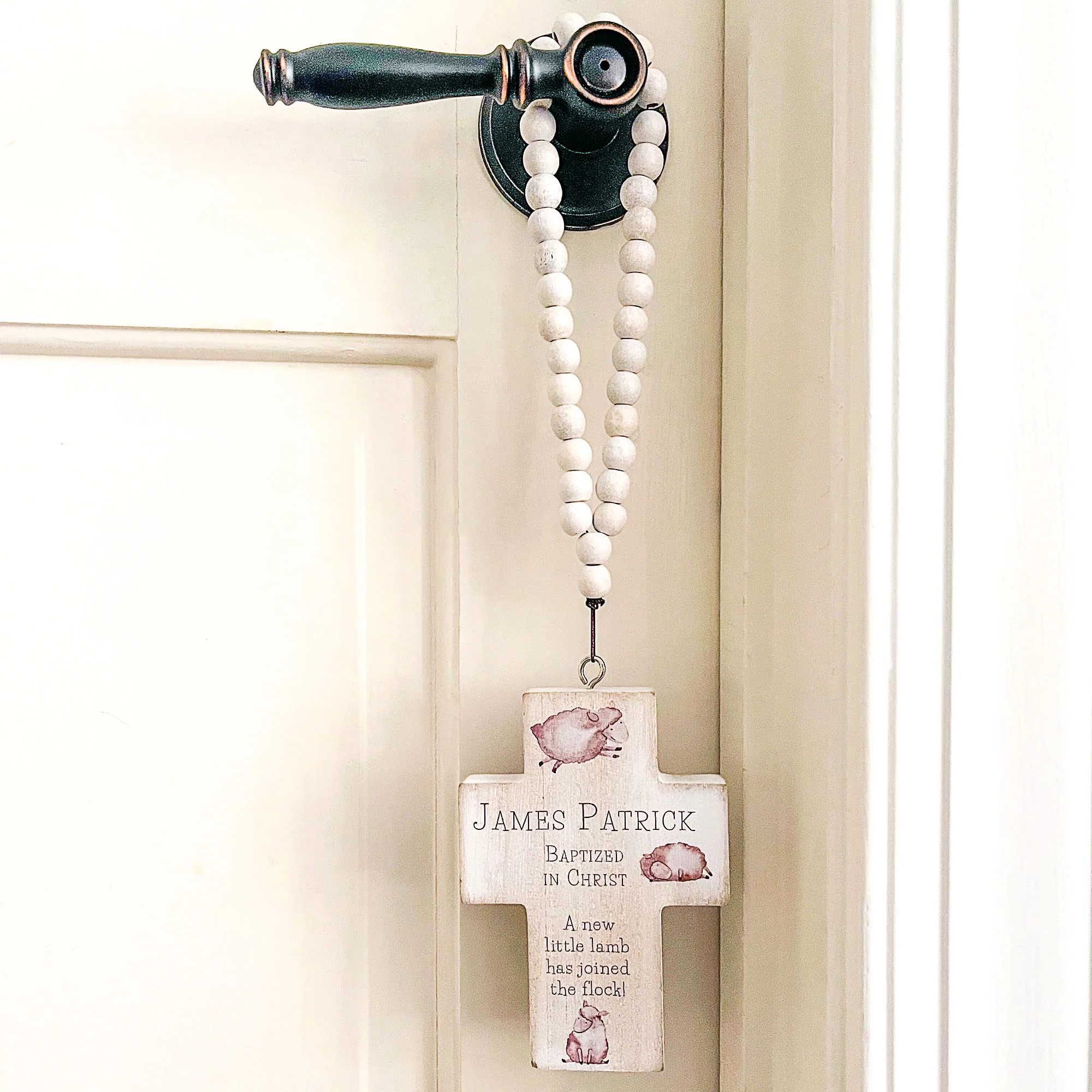 Personalized New Little Lamb Baptism Hanging Cross