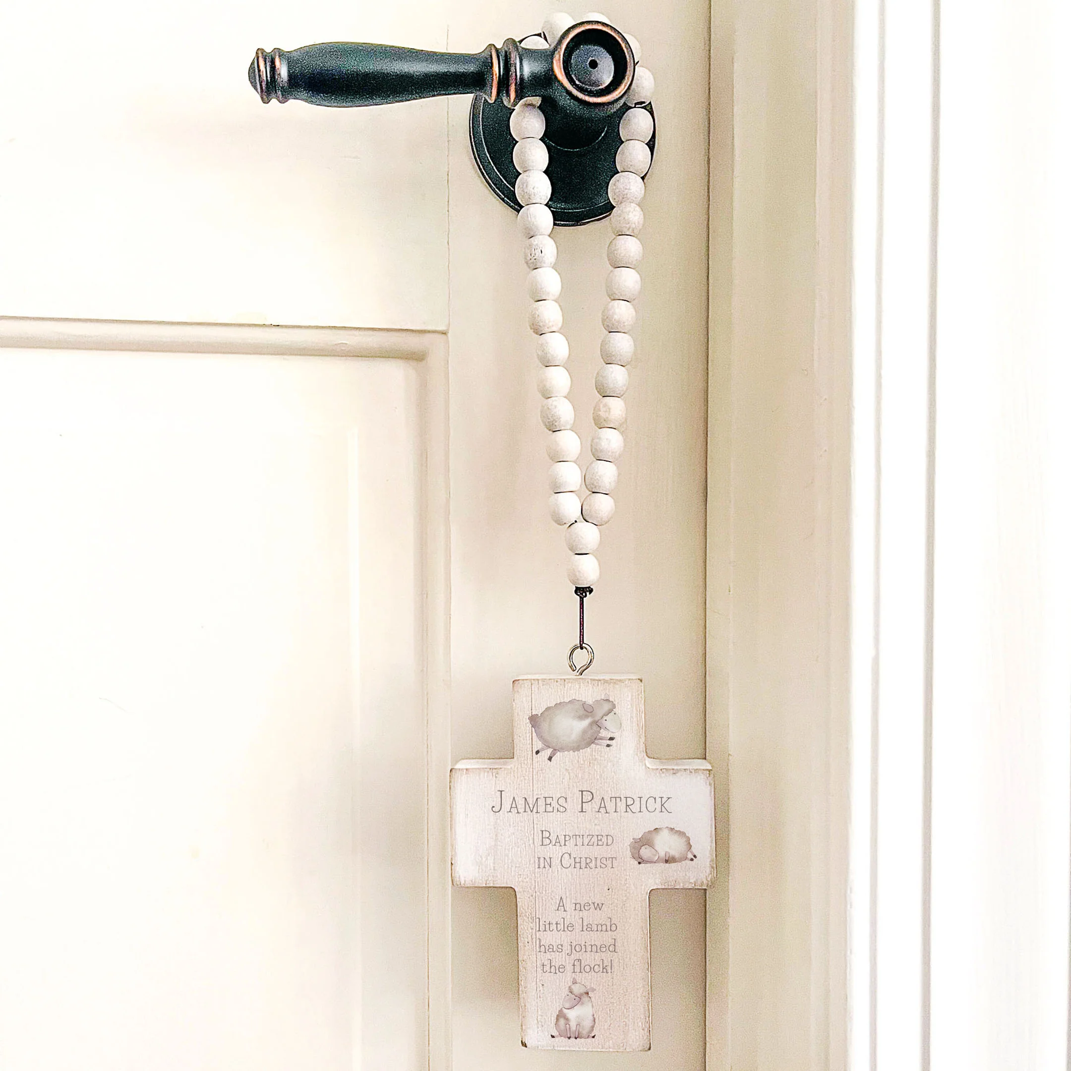 Personalized New Little Lamb Baptism Hanging Cross - Image 4