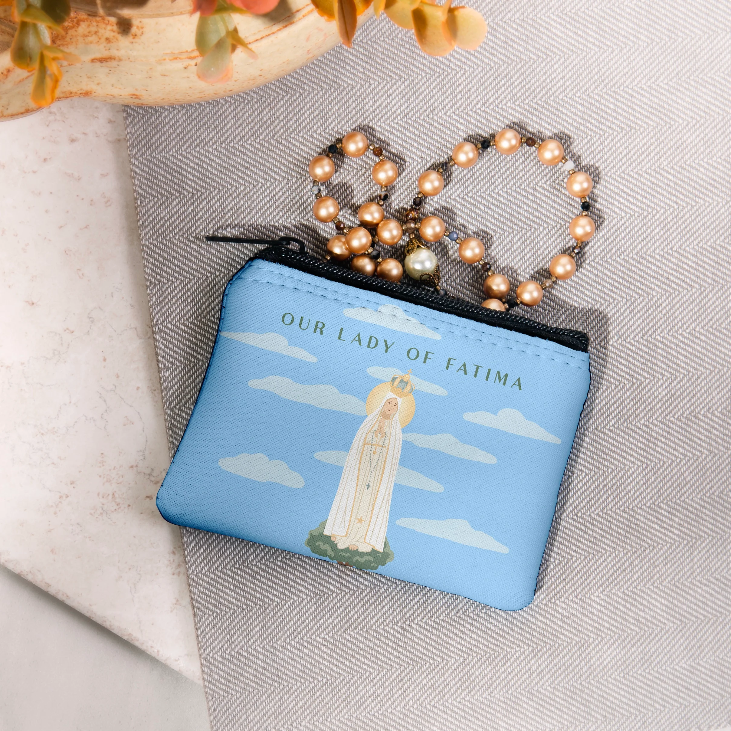 Personalized Our Lady of Fatima Rosary Pouch