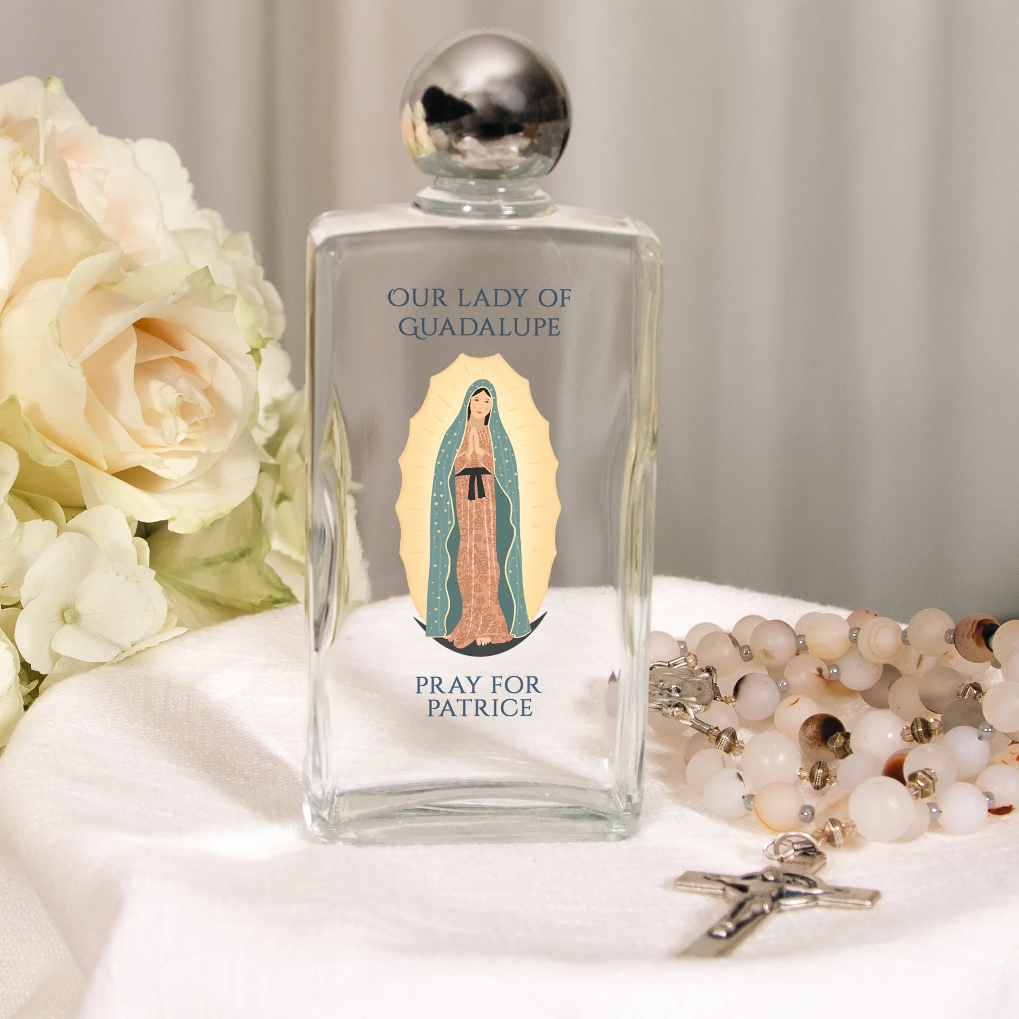 Personalized Our Lady of Guadalupe Holy Water Bottle